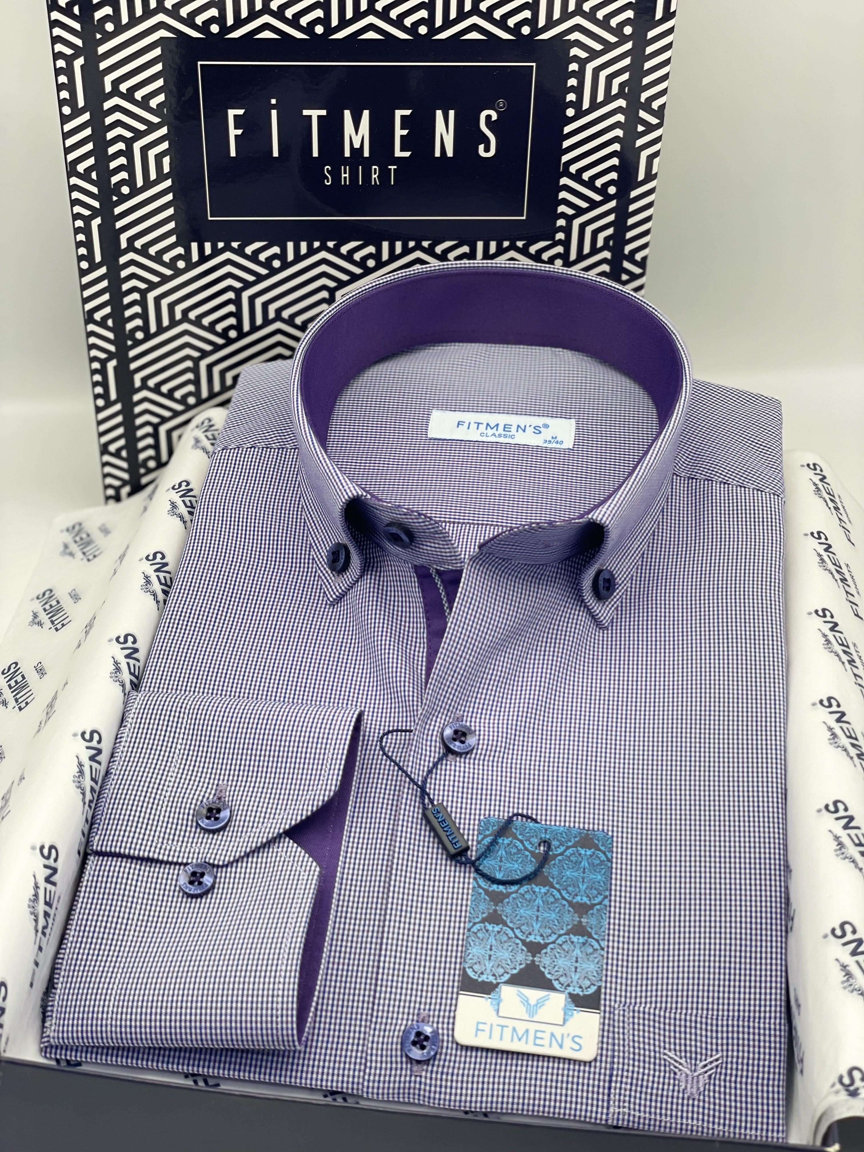 Klasik Uzun Kol Pöti Kareli Yaka Düğmeli Hediye Kutulu Erkek Gömlek FS-002273 - Mor