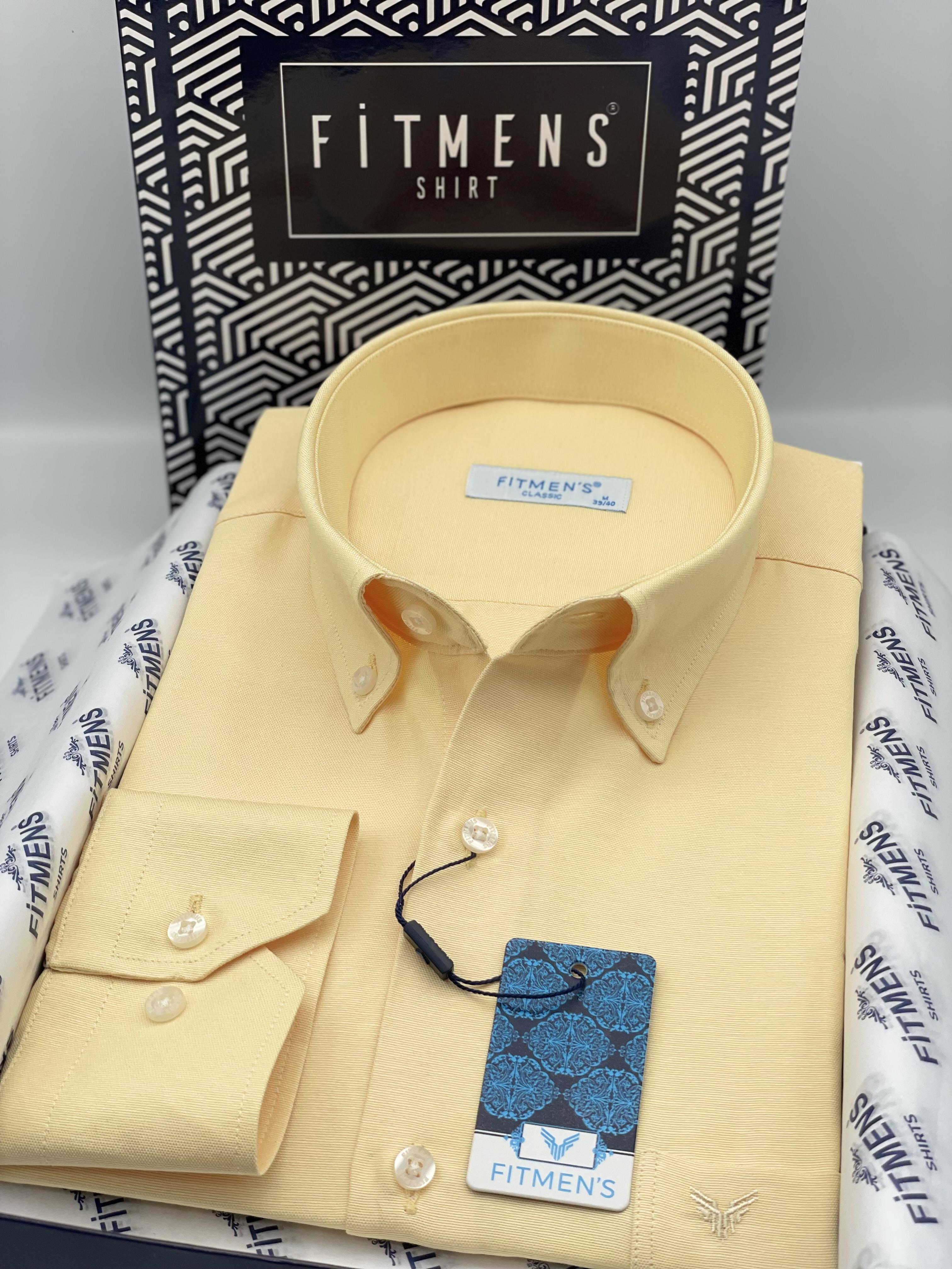 Klasik Uzun Kol Pamuklu Yaka Düğmeli Hediye Kutulu Kolay Ütülenebilir Erkek Gömlek FS-003897 - Sarı