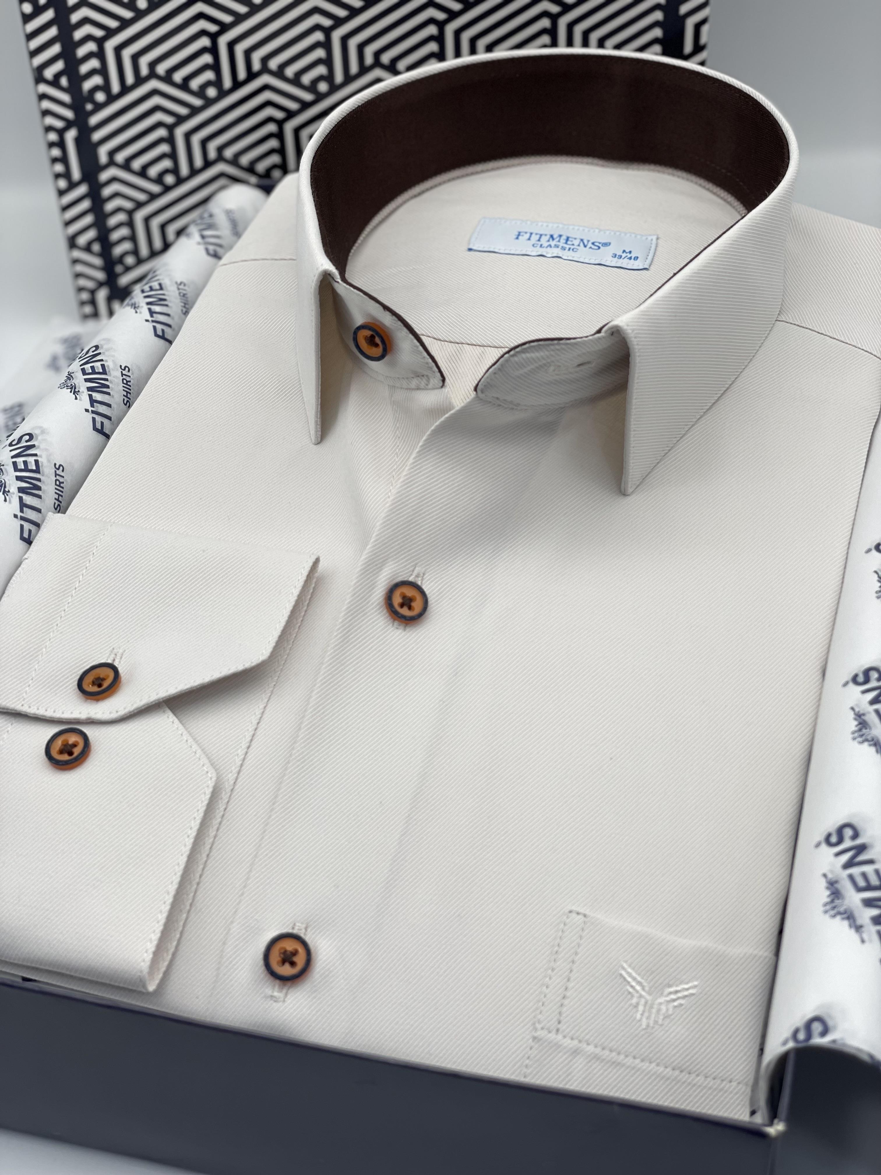 Klasik Uzun Kol Gabardin Düz Hediye Kutulu Erkek Gömlek FS-002155 - Ekru