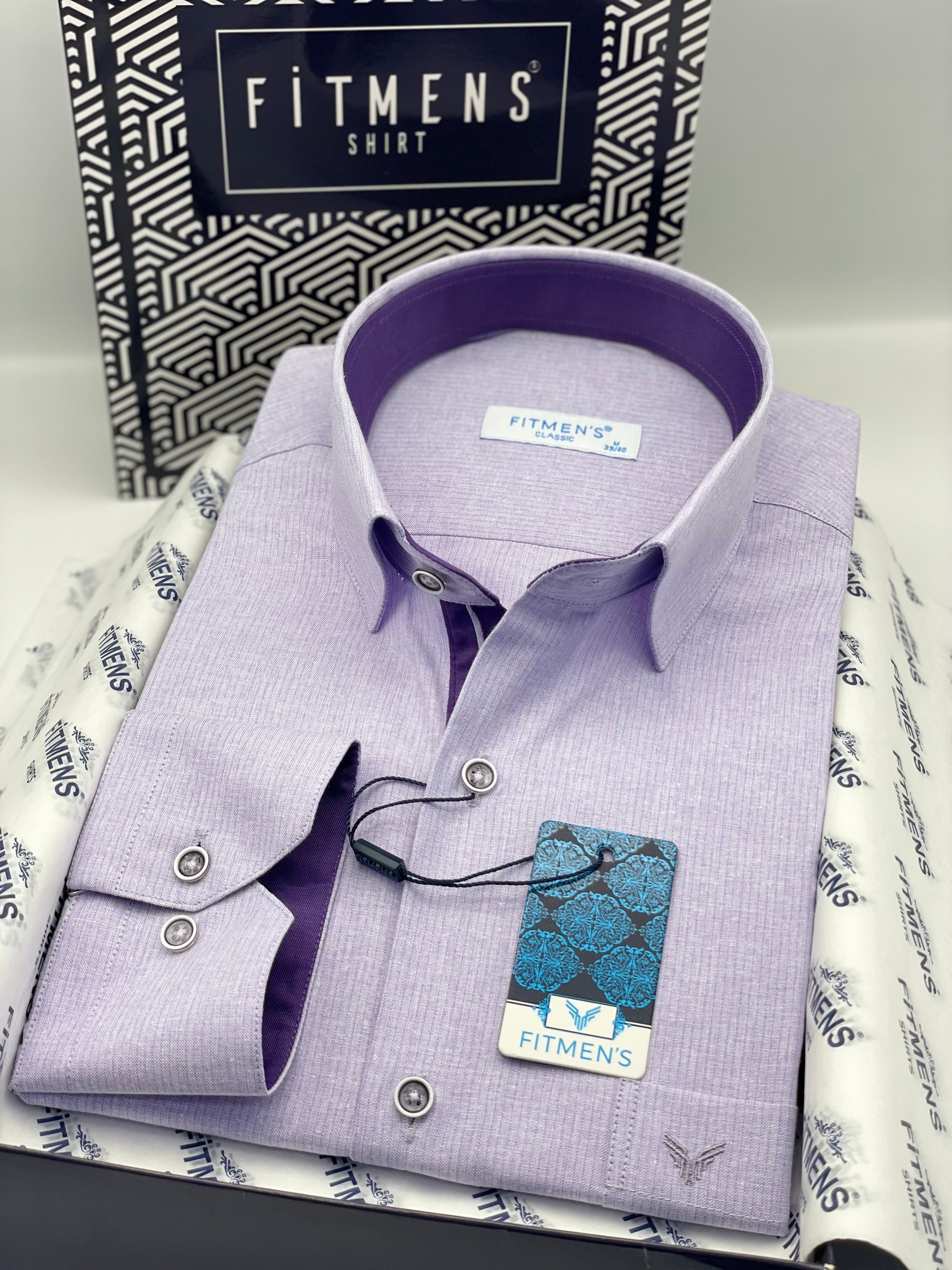 Klasik Uzun Kol Keten Cotton Hediye Kutulu Erkek Gömlek FS-001261 - Lila