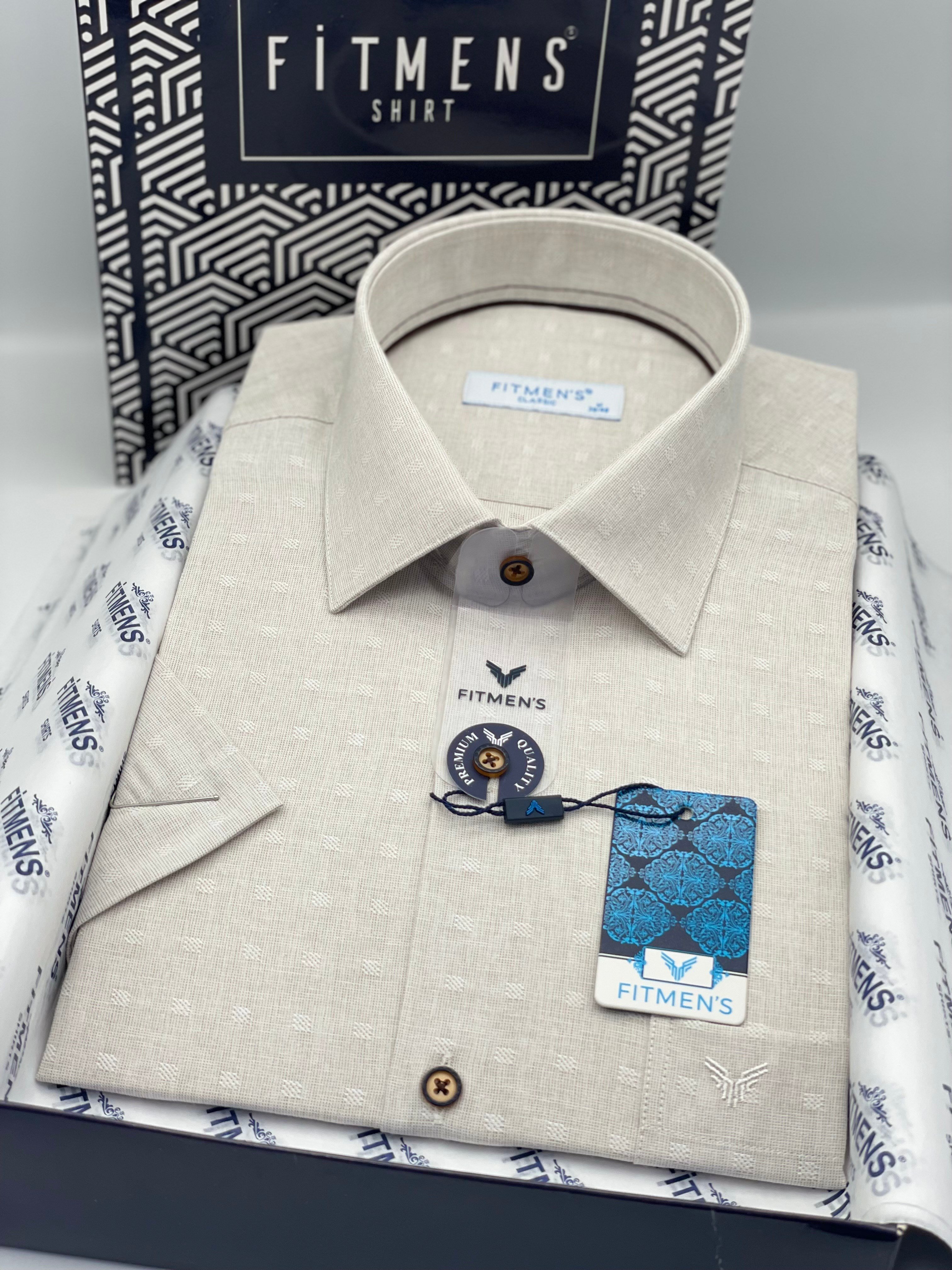 Klasik Kısa Kol Keten Cotton Nefes Alan Kumaş Hediye Kutulu Erkek Gömlek FS-004570 - Bej
