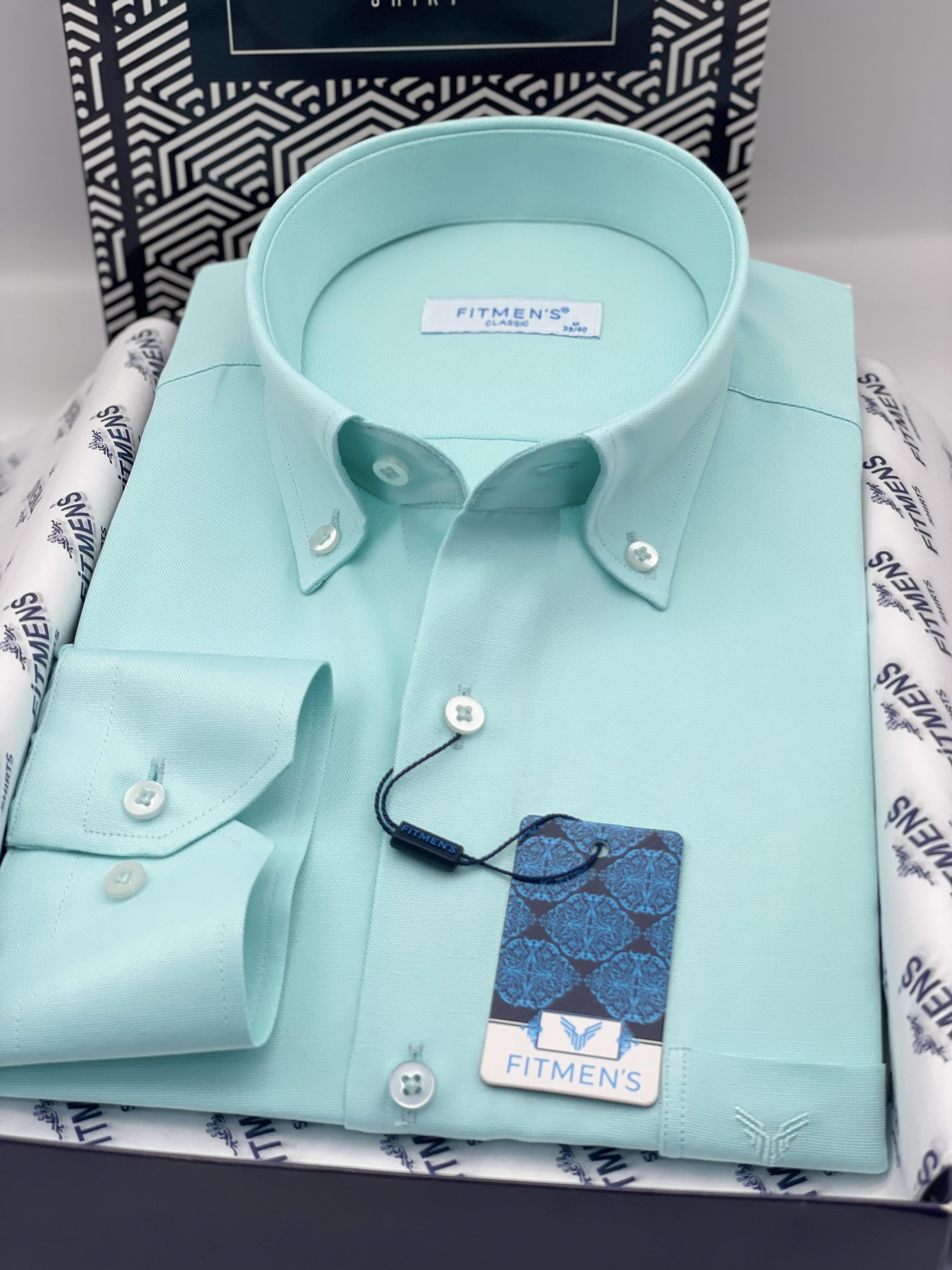 Klasik Uzun Kol Pamuklu Yaka Düğmeli Hediye Kutulu Kolay Ütülenebilir Erkek Gömlek FS-003897 - Mint