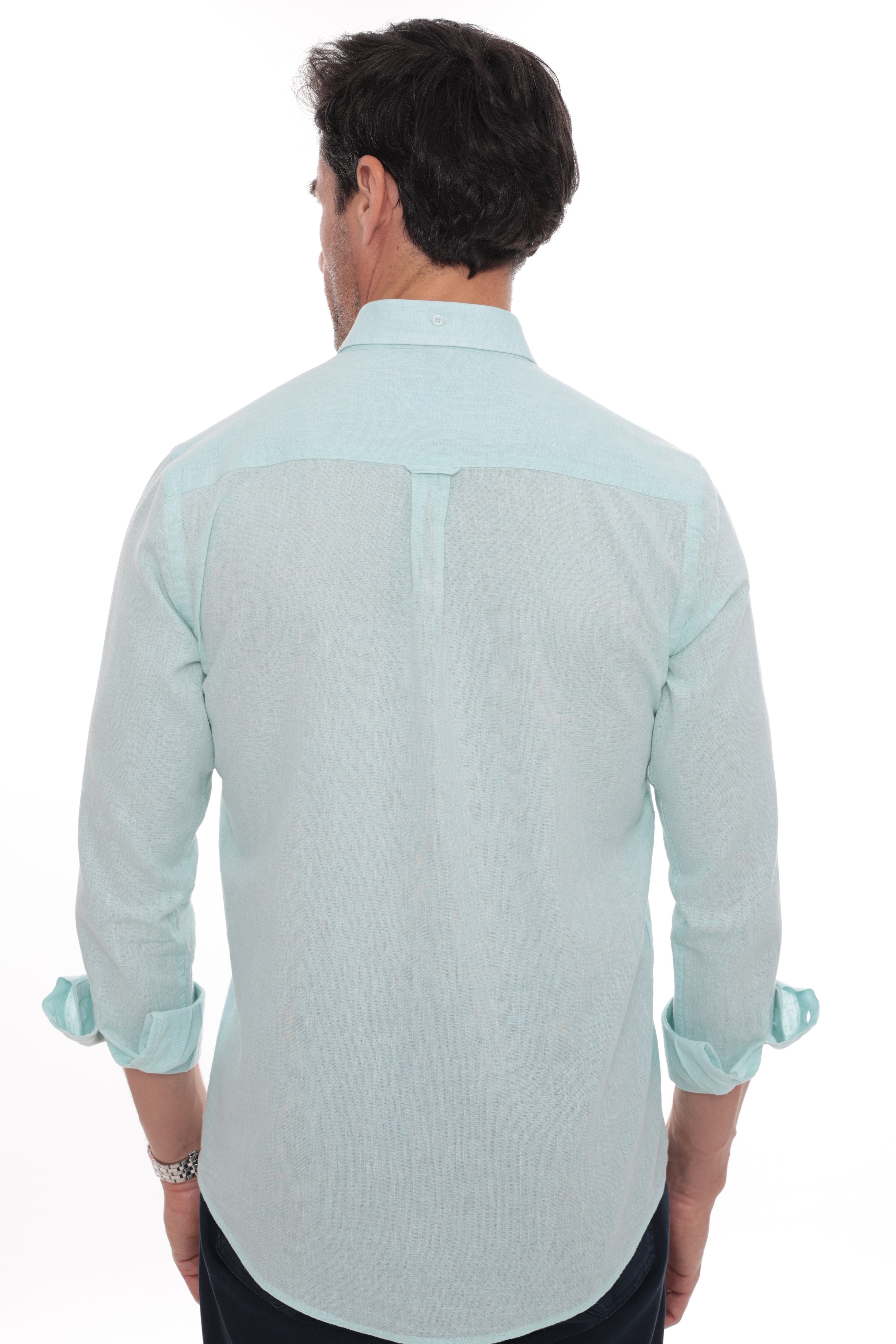 Slim Fit Uzun Kol Yaka Düğmeli Nefes Alan Keten Hediye Kutulu Erkek Gömlek FS-004548 - Mint