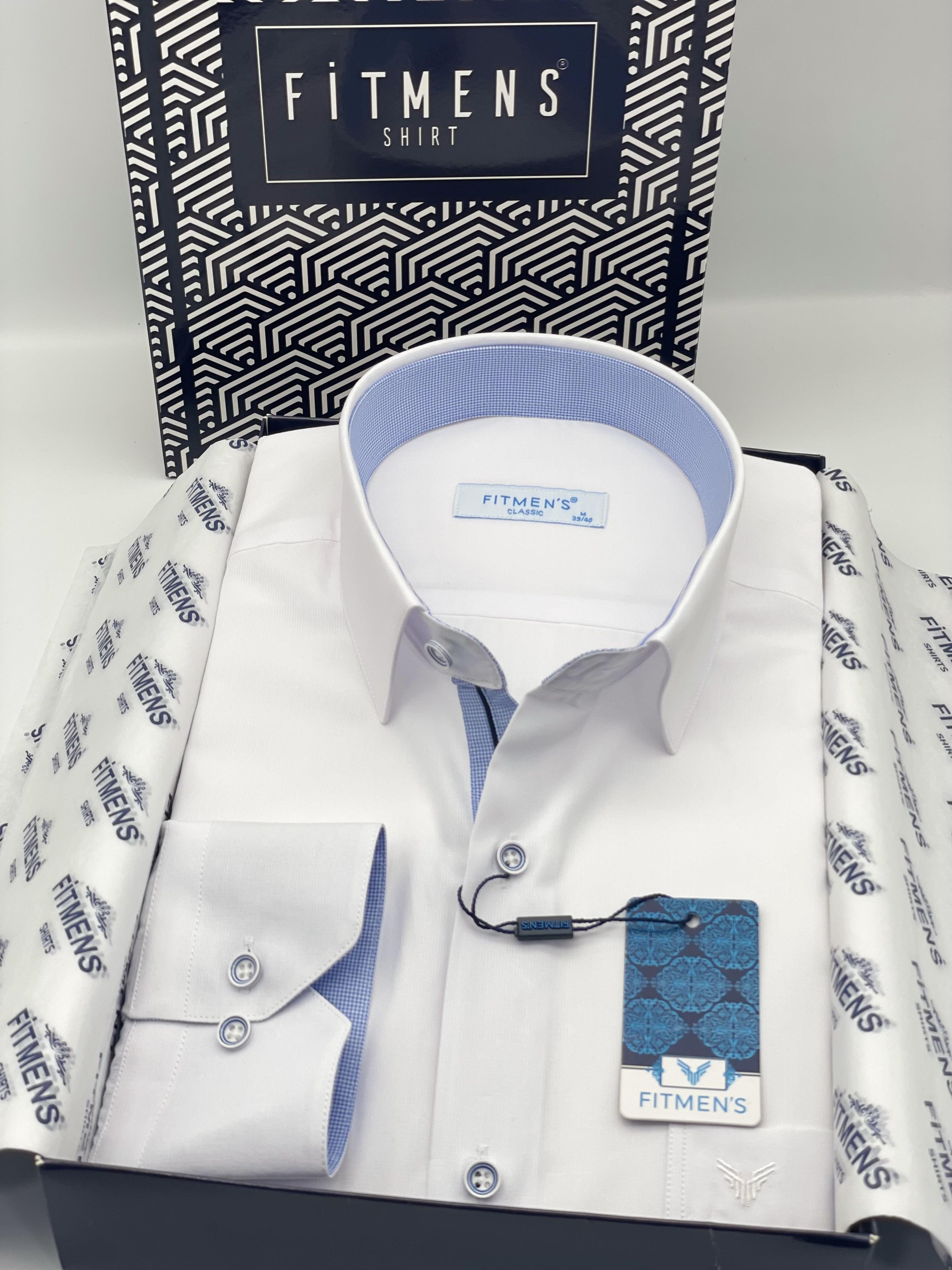 Klasik Uzun Kol Filafil Pitikareli Swift Hediye Kutulu Erkek Gömlek FS-001263 - Beyaz Mavi