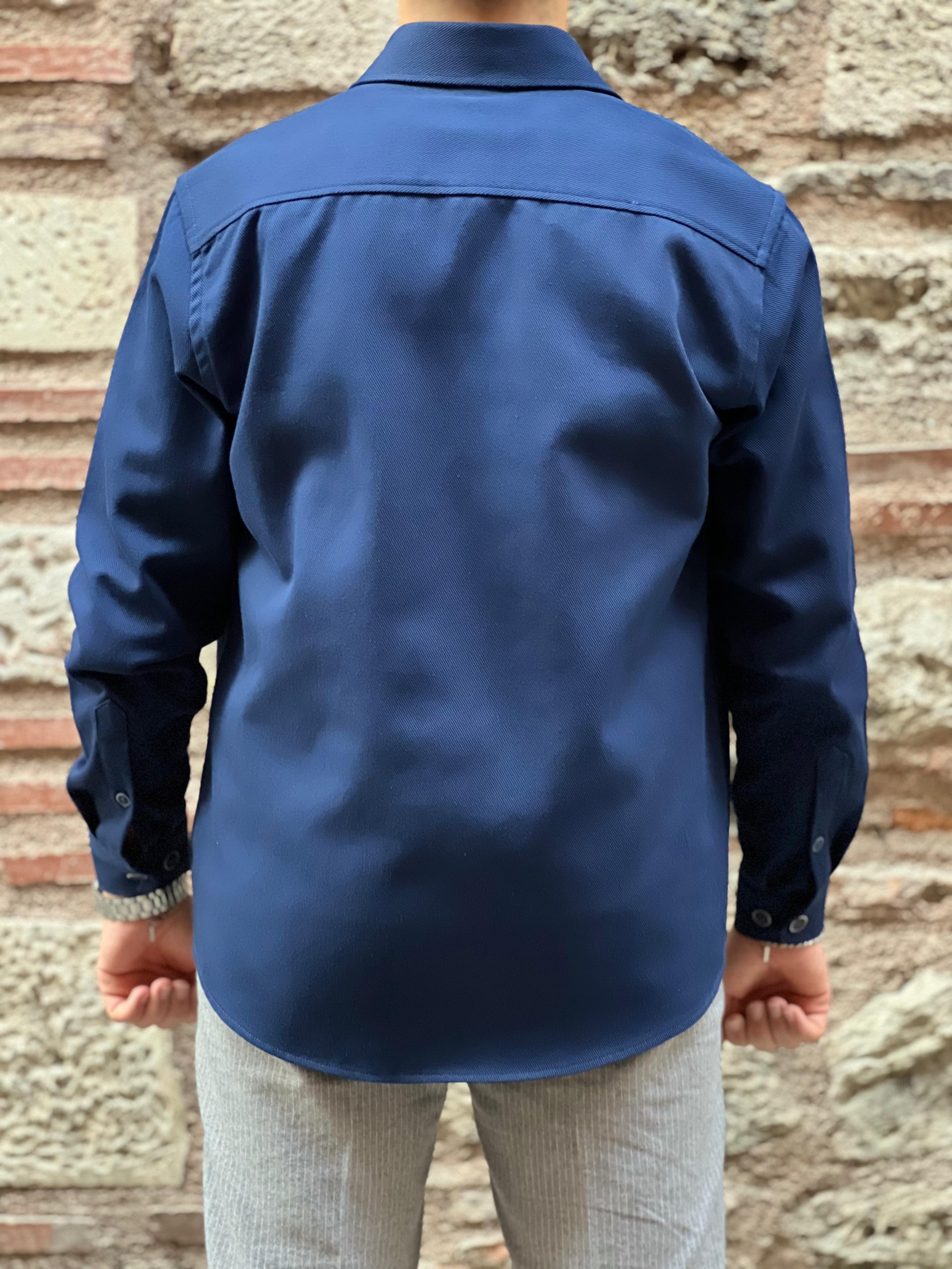 Oversize Gabardin Pamuklu Hediye Kutulu Erkek Ceket Gömlek FS-003868 - Lacivert
