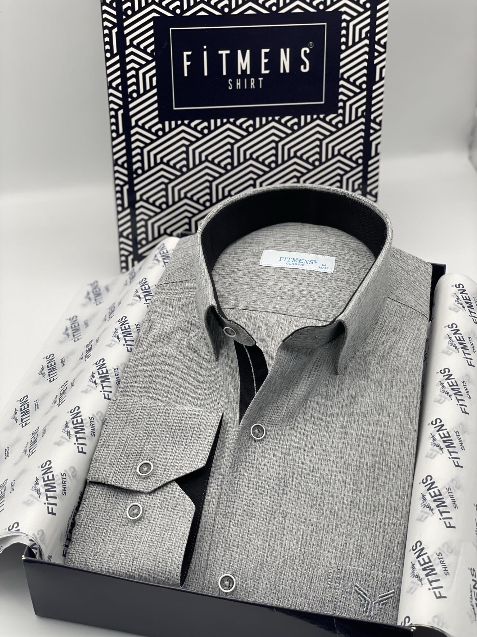 Klasik Uzun Kol Keten Cotton Hediye Kutulu Erkek Gömlek FS-001261 - Koyu Gri