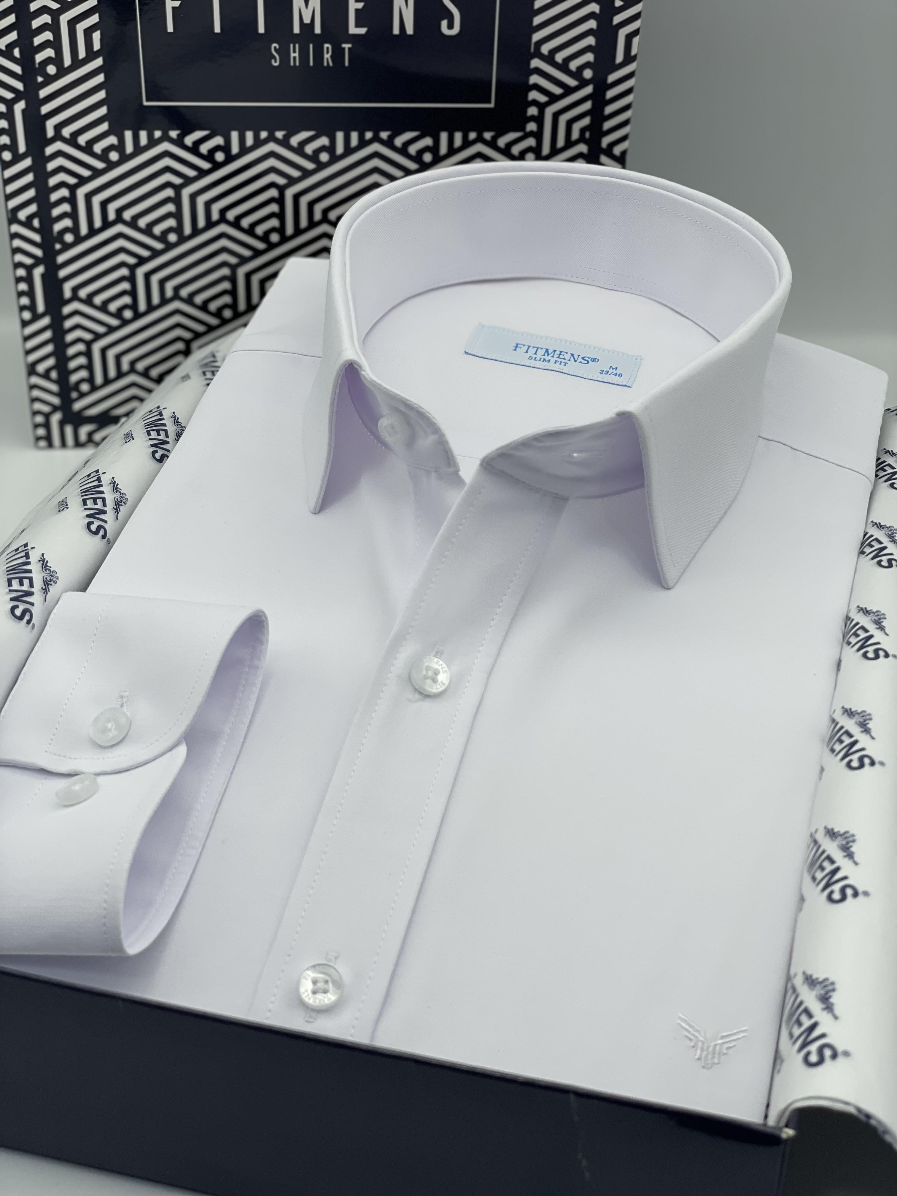 Slim Fit Uzun Kol Saten Hediye Kutulu Kolay Ütülenebilir Erkek Gömlek FS-002968 - Beyaz