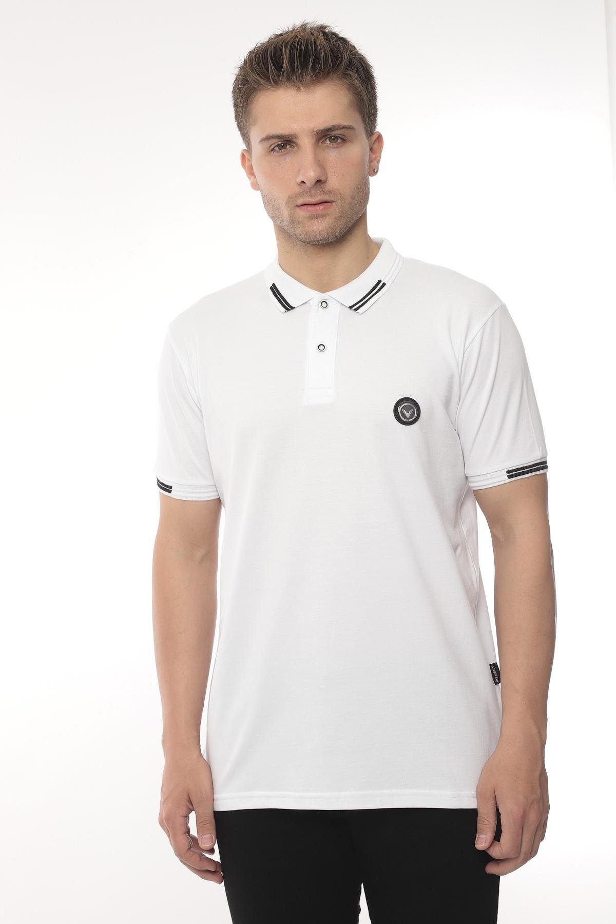 Pamuklu Kumaş Slim Fit Dar Kesim Kıvrılmaz Polo Yaka Tişört FS-003012 - Beyaz