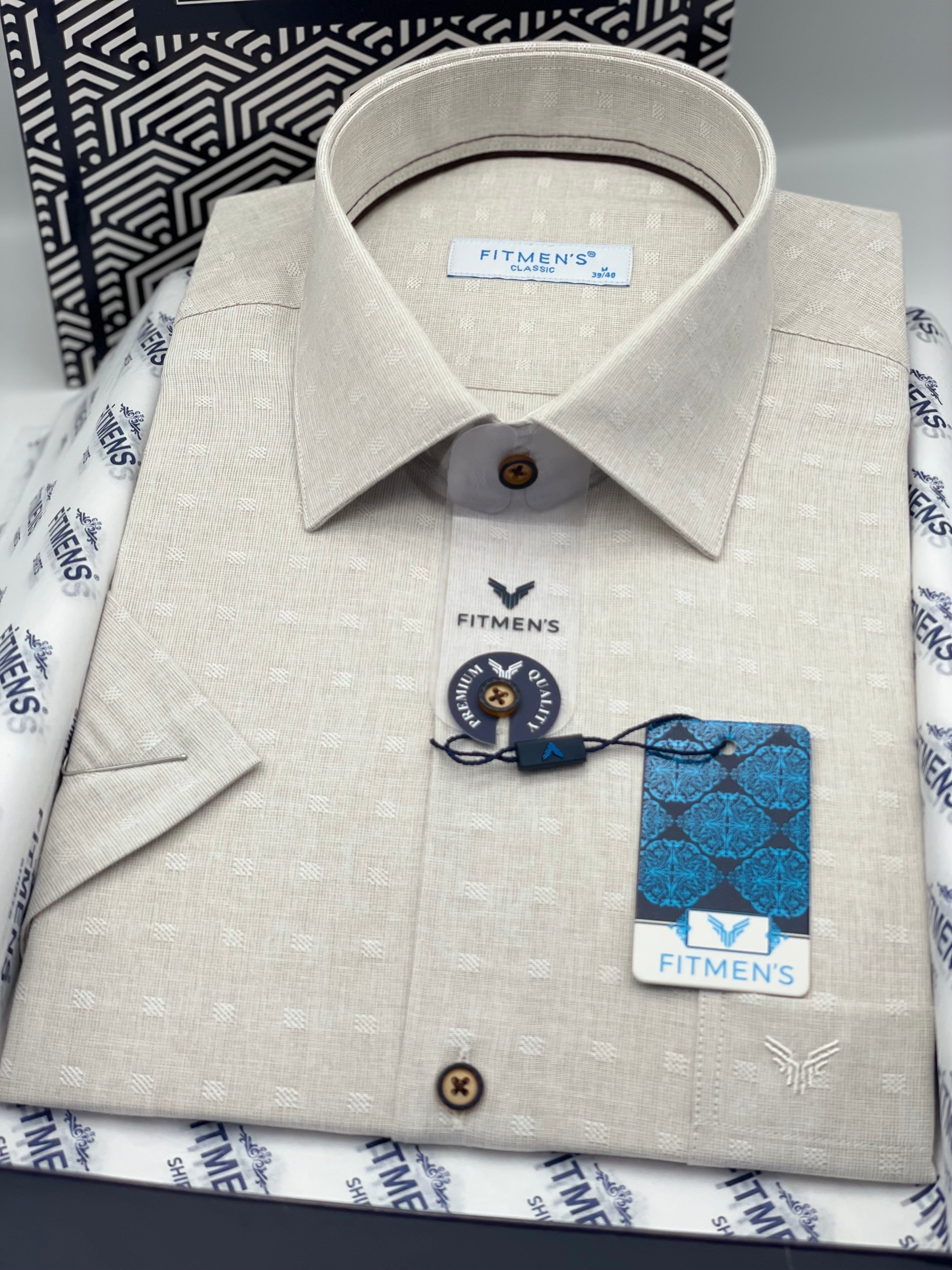 Klasik Kısa Kol Keten Cotton Nefes Alan Kumaş Hediye Kutulu Erkek Gömlek FS-004570 - Bej