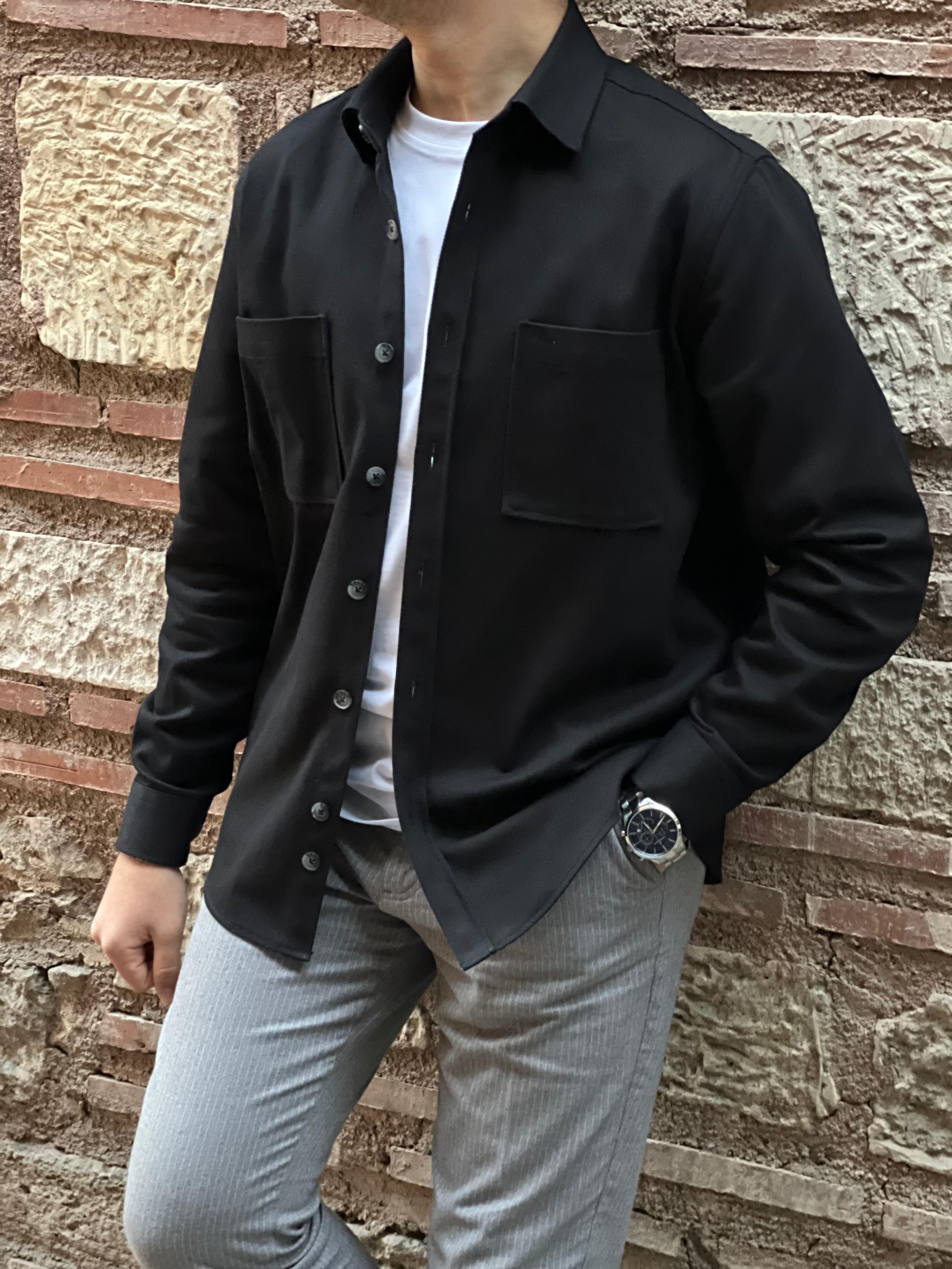 Oversize Gabardin Pamuklu Hediye Kutulu Erkek Ceket Gömlek FS-003868 - Siyah