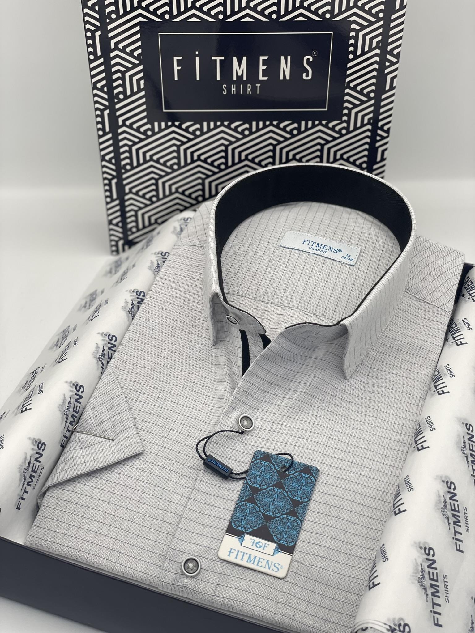 Klasik Kısa Kol Keten Cotton Kareli Pamuk Hediye Kutulu Erkek Gömlek FS-003009 - Gri