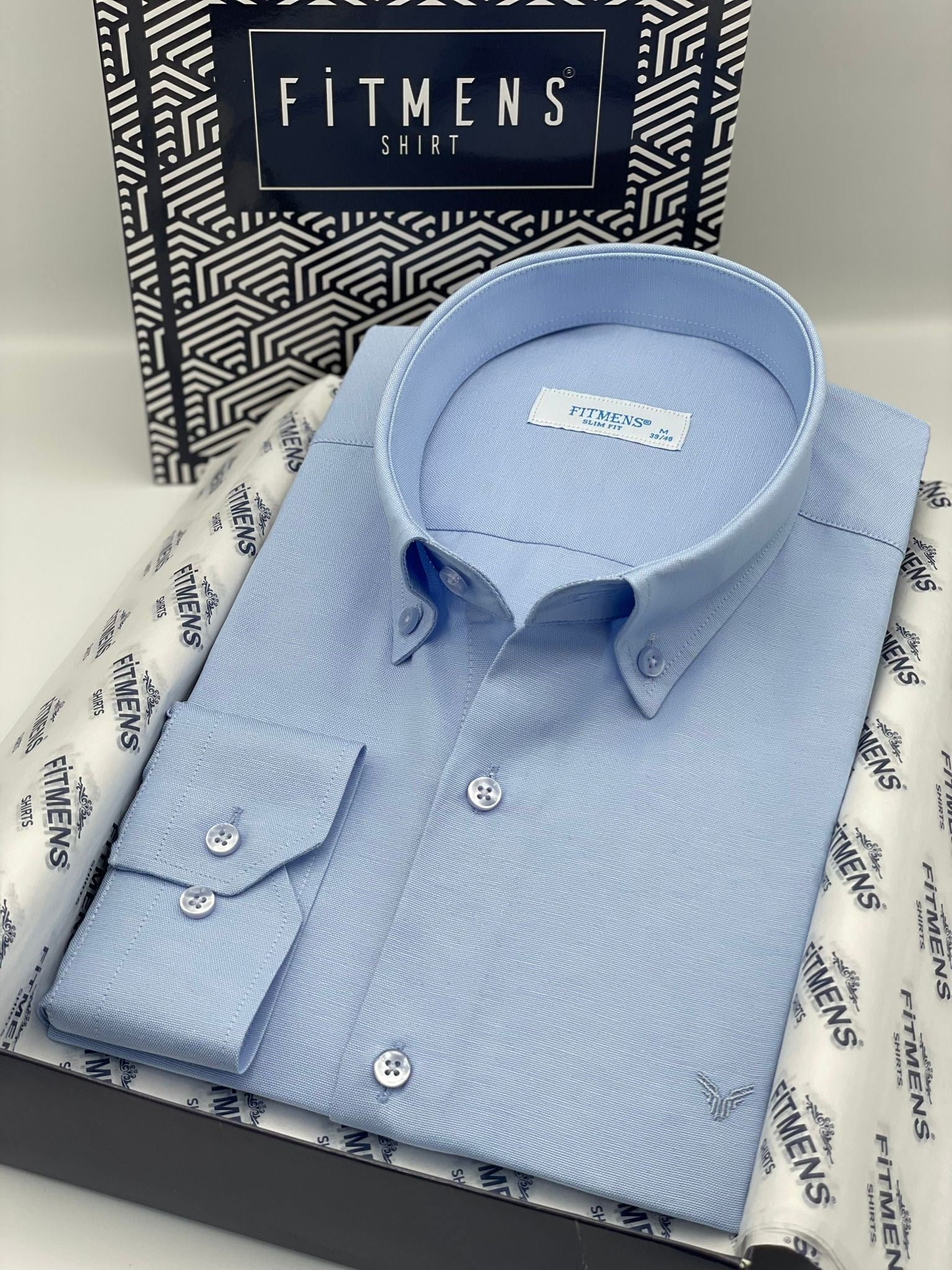 Slim Fit Uzun Kol Pamuklu Hediye Kutulu Kolay Ütülenebilir Erkek Gömlek FS-002225 - Mavi