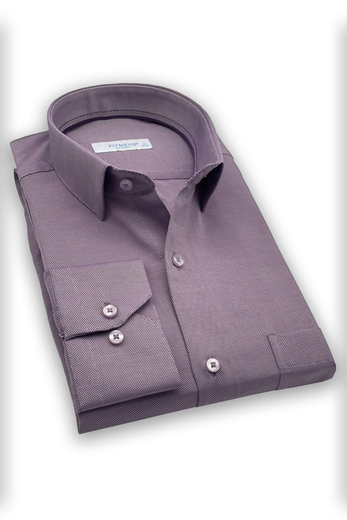 Klasik Uzun Kol Oxford Hediye Kutulu Kolay Ütülenebilir Erkek Gömlek FS-001254 - Mor