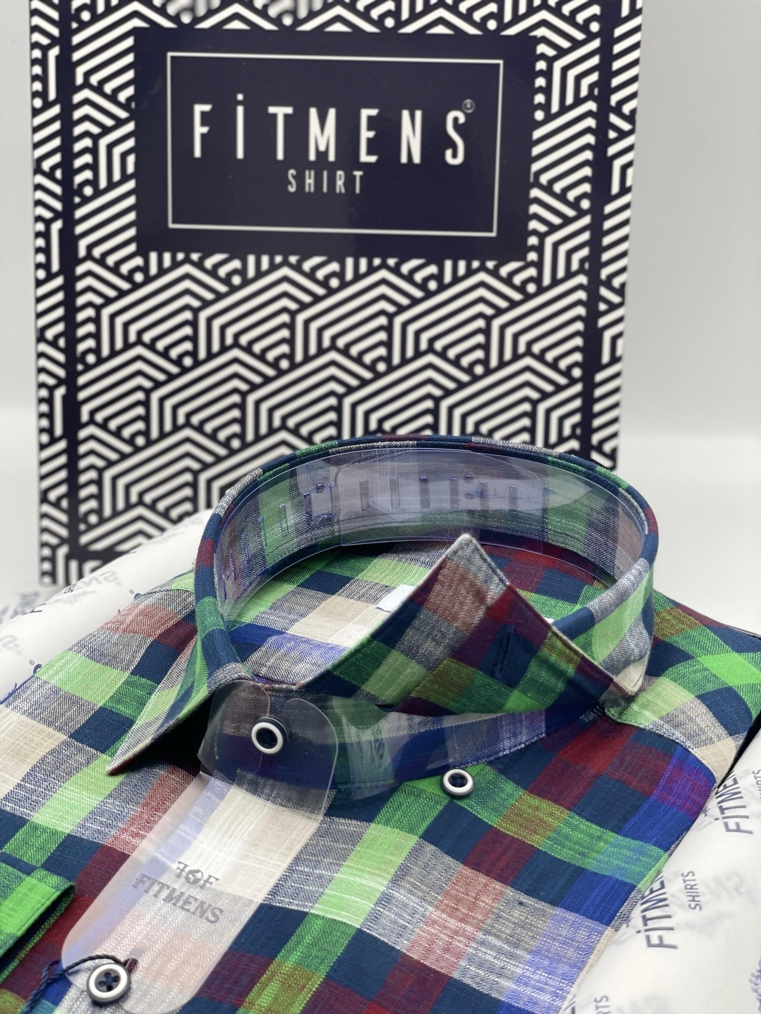Klasik Uzun Kol Renkli Keten Cotton Cepsiz Yaka Alttan Düğmeli Erkek Hediye Kutulu Gömlek FS-003171 - Yeşil