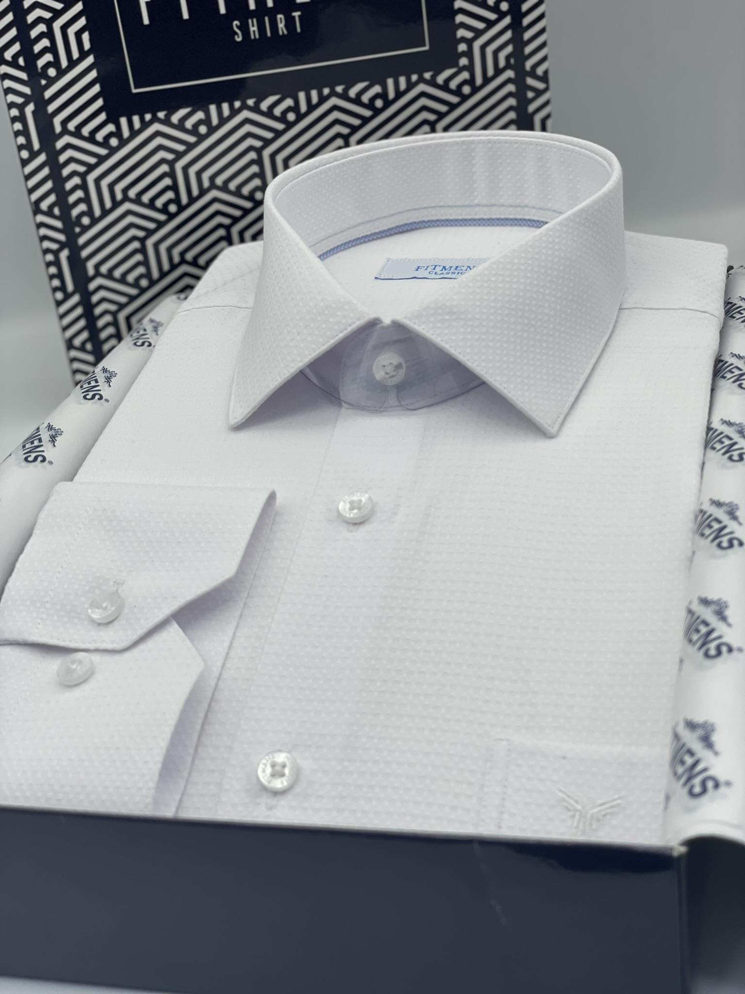 Klasik Uzun Kol Kare Armür Desenli Hediye Kutulu Erkek Gömlek FS-002151 - Beyaz