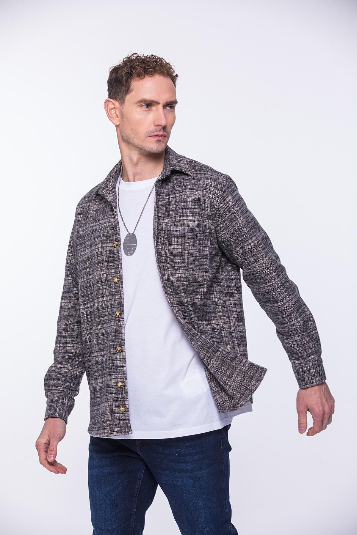 Oversize Oduncu Yumuşak Dokulu %100 Cotton Hediye Kutulu Erkek Gömlek FS-002168 - Pudra