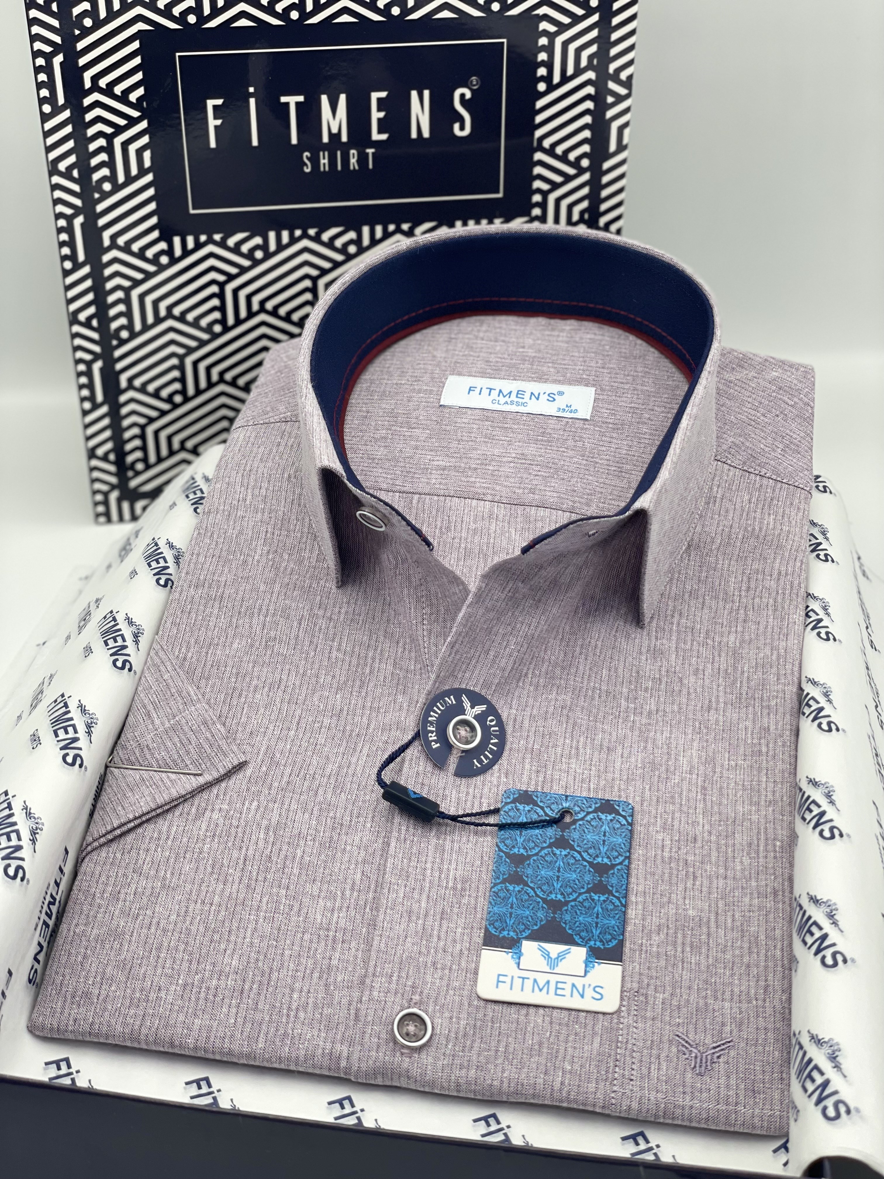 Klasik Kısa Kol Keten Cotton Hediye Kutulu Erkek Gömlek FS-003624 - Lila