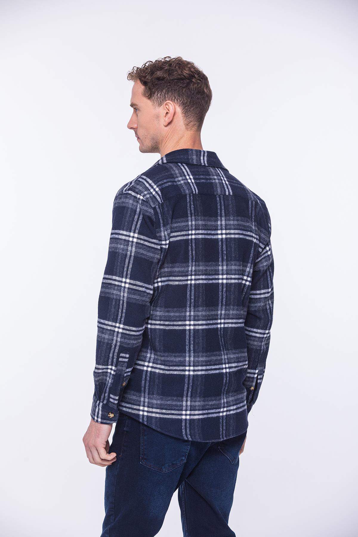 Oversize Oduncu Yumuşak Dokulu %100 Cotton Kareli Hediye Kutulu Erkek Gömlek FS-002169 - Lacivert