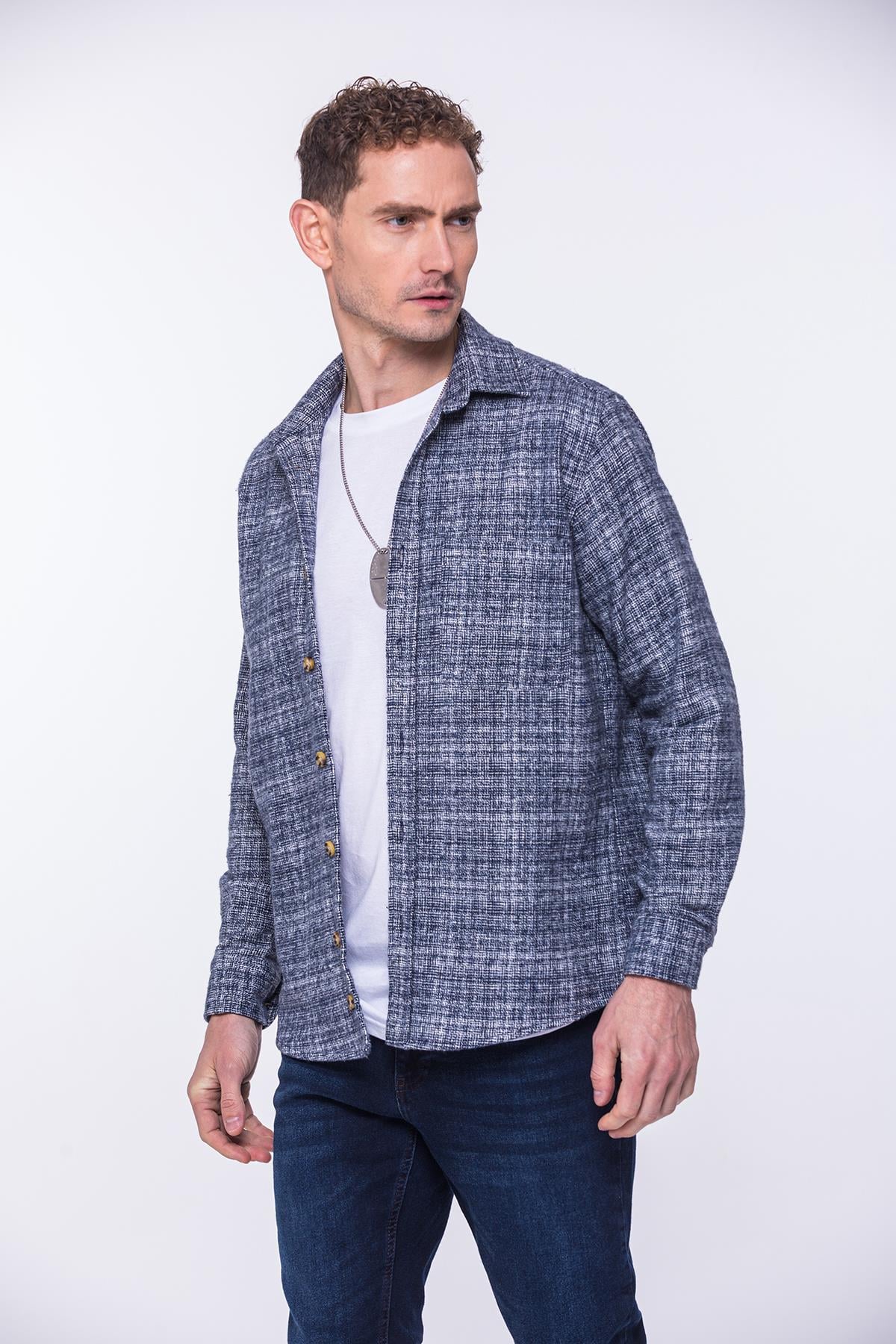 Oversize Oduncu Yumuşak Dokulu %100 Cotton Hediye Kutulu Erkek Gömlek FS-002168 - Lacivert