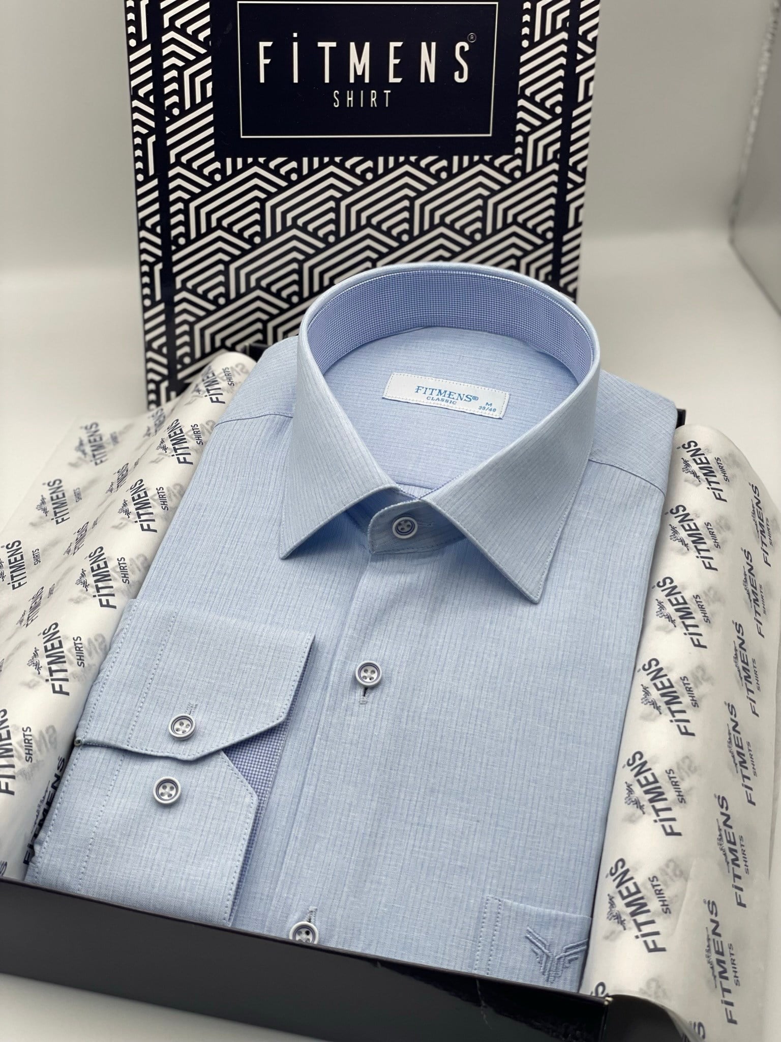 Klasik Uzun Kol Keten Cotton Hediye Kutulu Erkek Gömlek FS-001261 - Açık Mavi