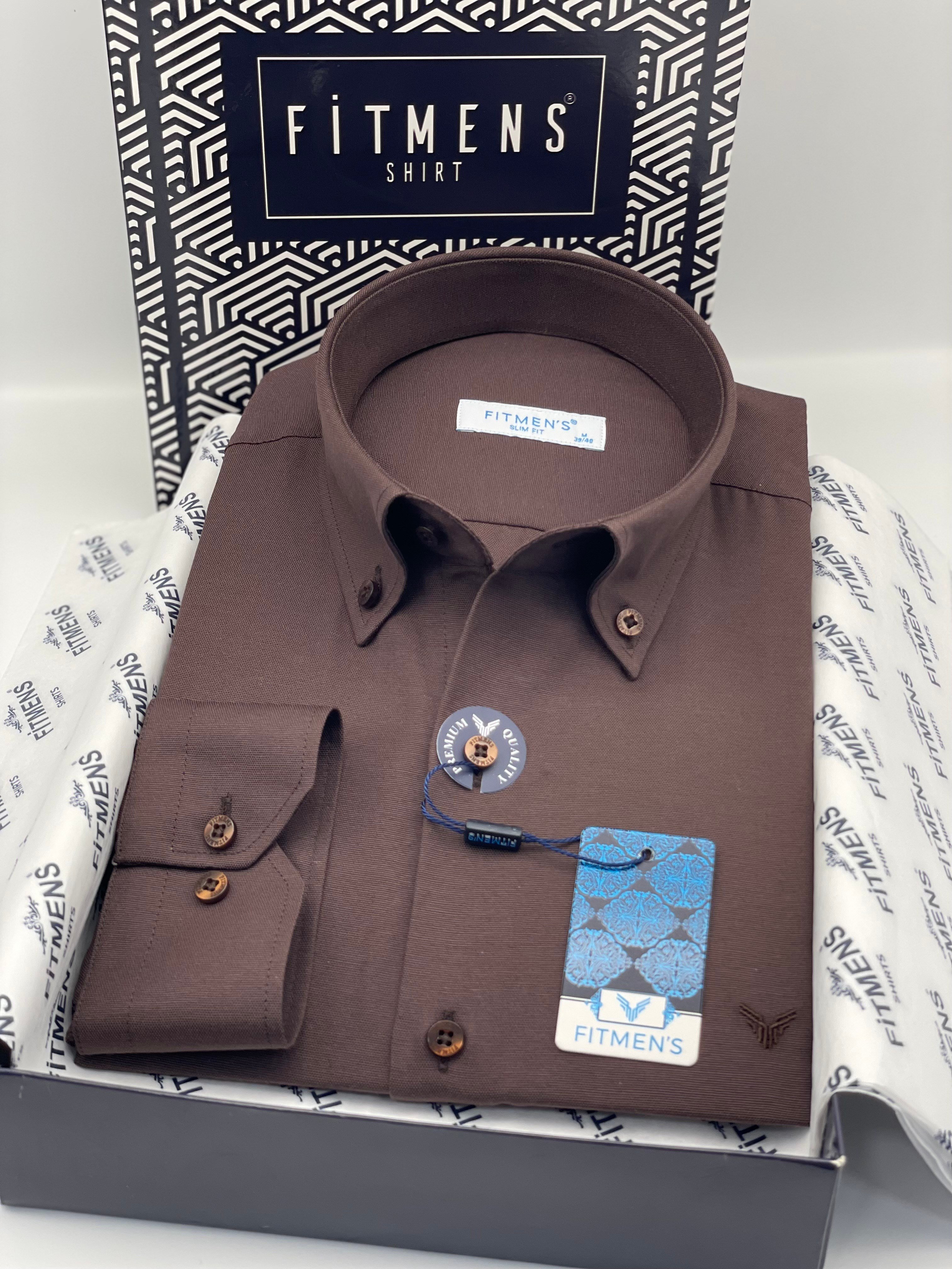 Slim Fit Uzun Kol Pamuklu Hediye Kutulu Kolay Ütülenebilir Erkek Gömlek FS-002225 - Koyu Kahve