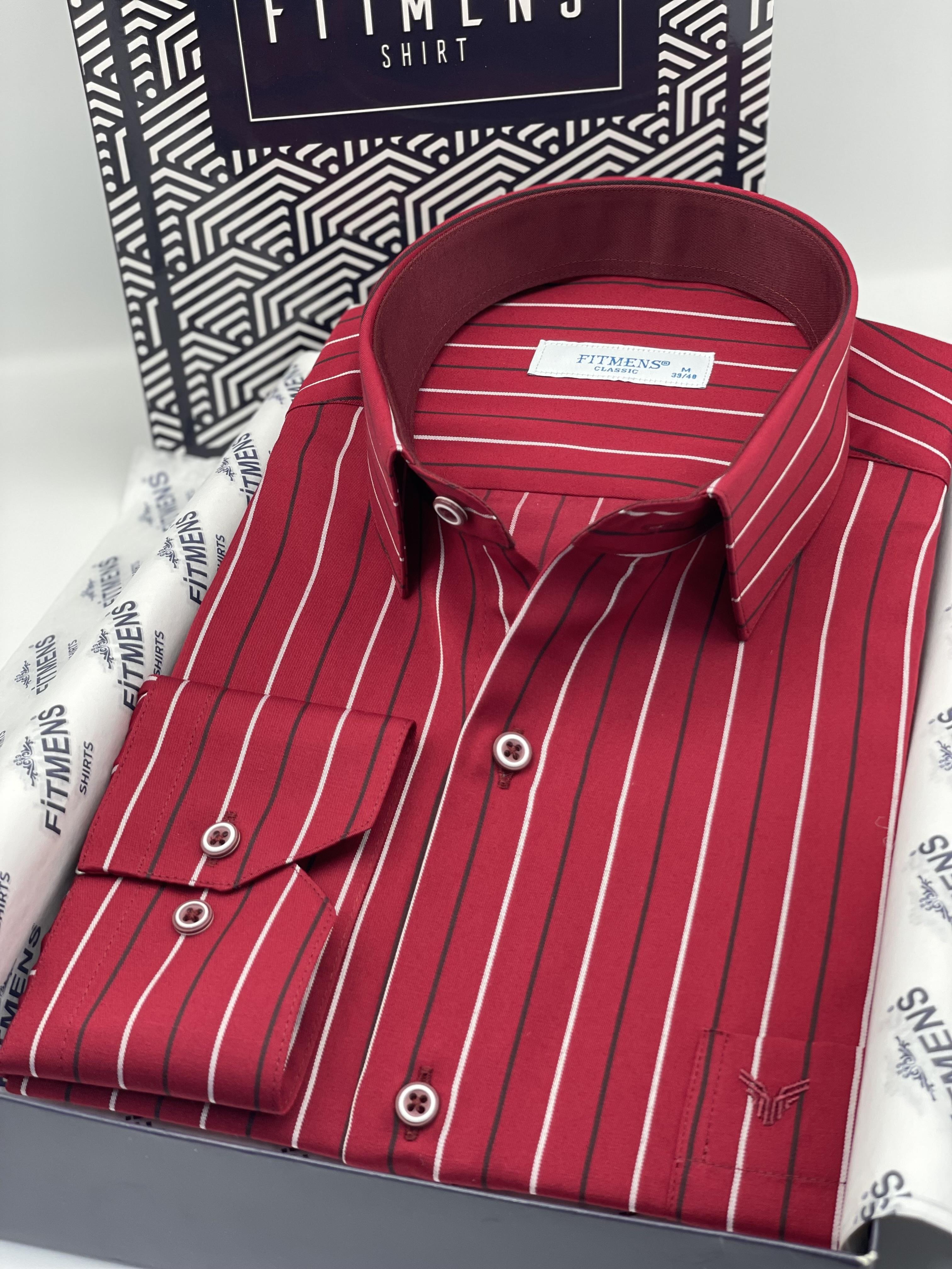 Klasik Uzun Kol Premium Çizgili Hediye Kutulu Erkek Gömlek FS-003272 - Bordo