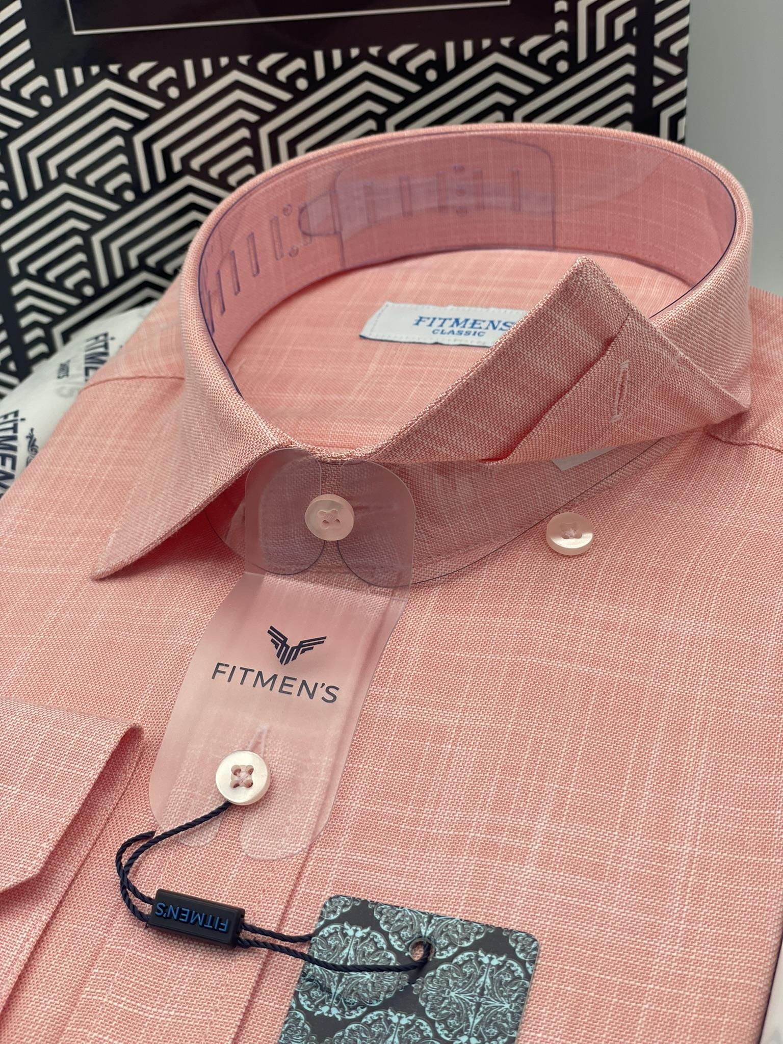 Klasik Uzun Kol Cepsiz Keten Yaka Alttan Düğmeli Hediye Kutulu Erkek Gömlek FS-003686 - Kavun içi