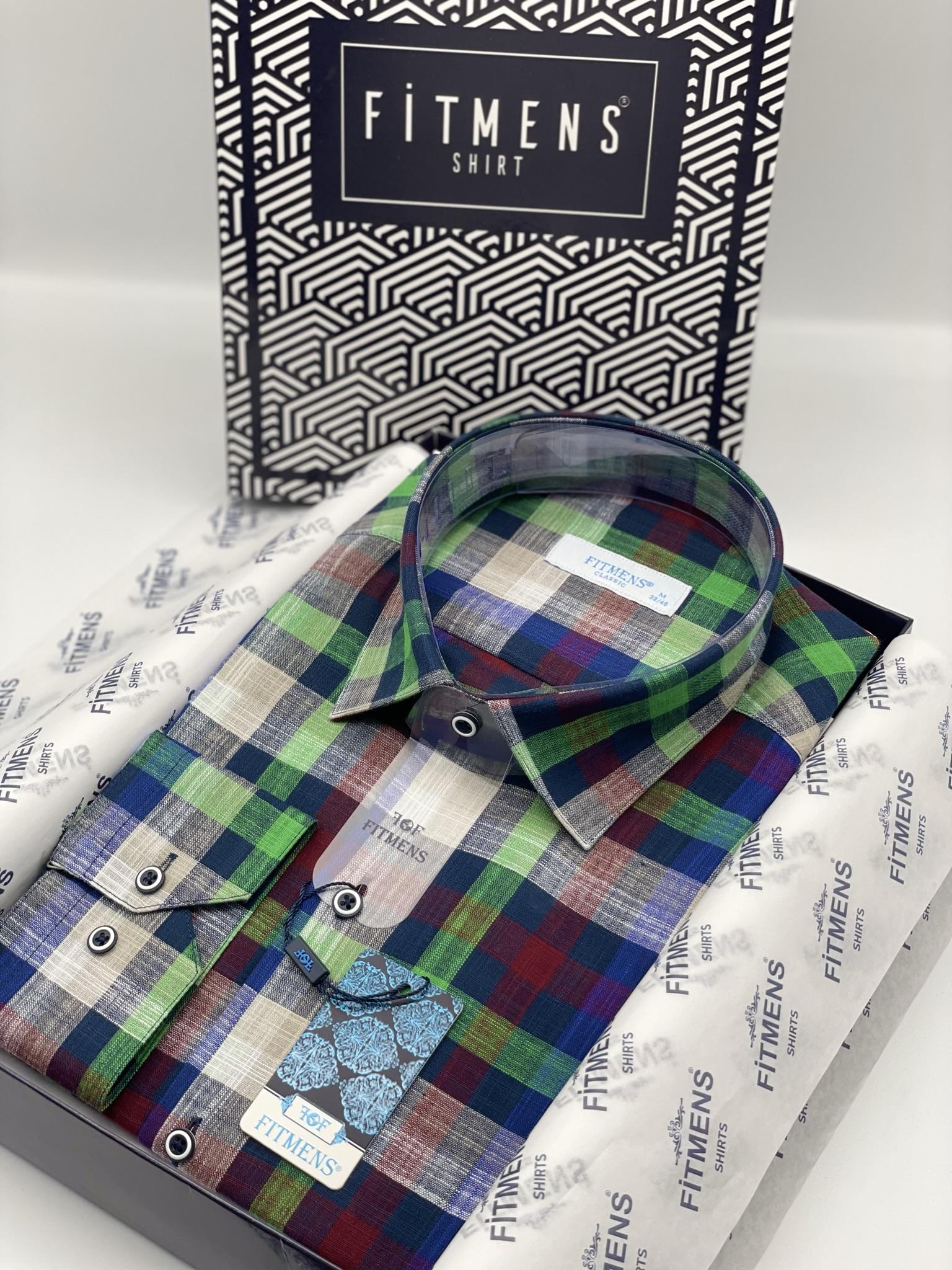 Klasik Uzun Kol Renkli Keten Cotton Cepsiz Yaka Alttan Düğmeli Erkek Hediye Kutulu Gömlek FS-003171 - Yeşil