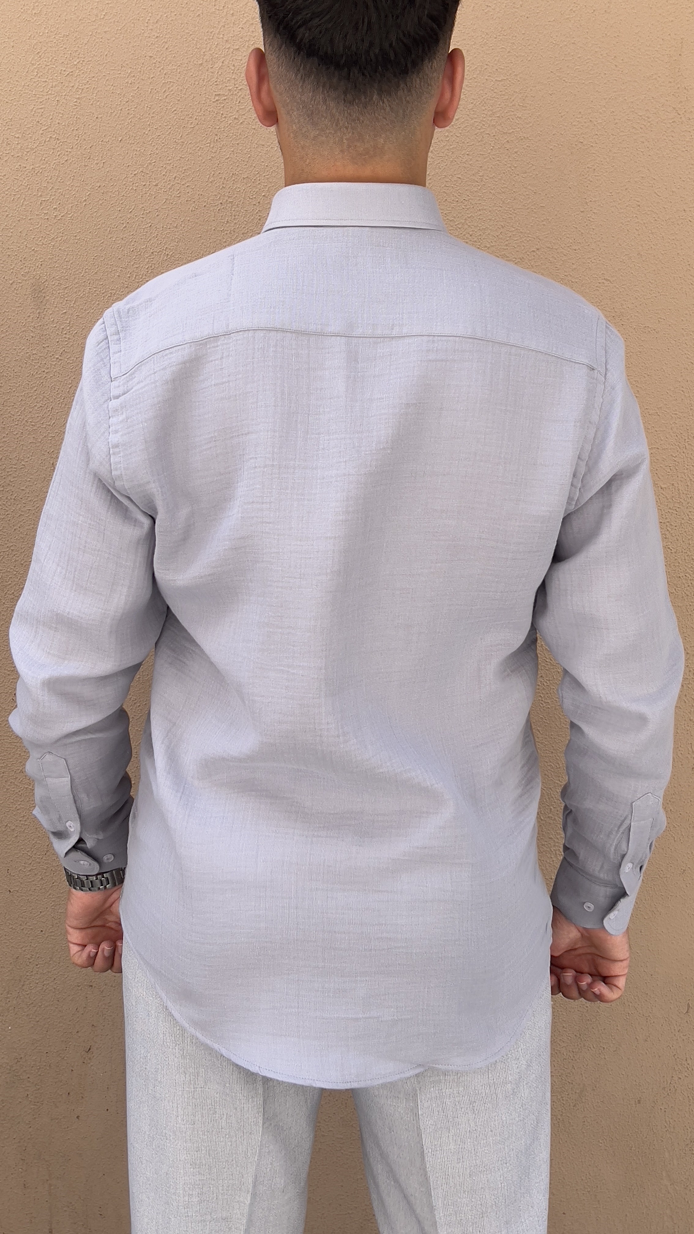 Slim Fit Uzun Kol Müslin Pamuk Rahat Nefes Alabilen Kumaştan Yaka Düğmeli Hediye Kutulu Erkek Gömlek FS-004202 - Gri