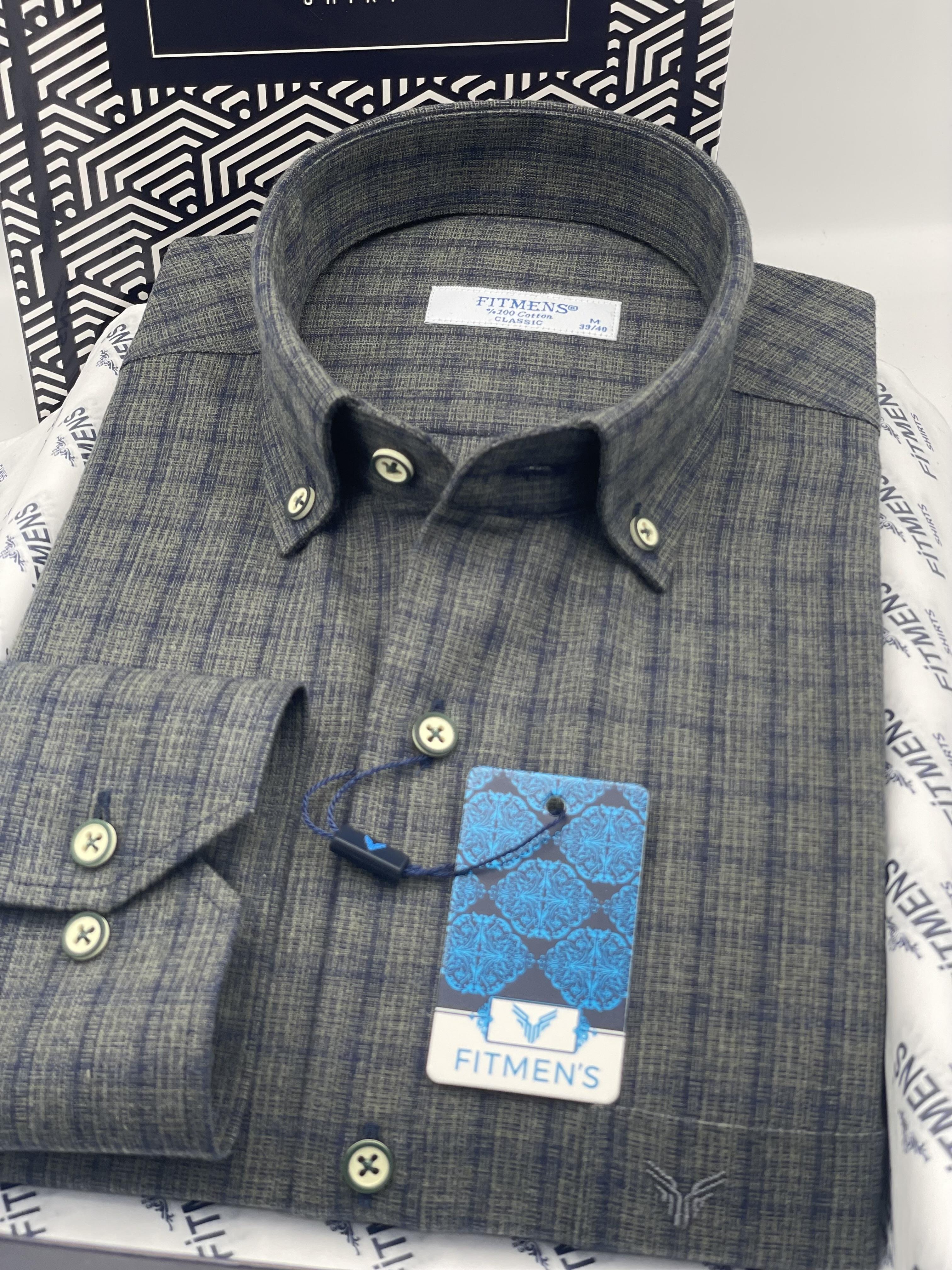 Klasik Uzun Kol Kışlık Kareli Yaka Düğmeli Pamuklu Hediye Kutulu Erkek Gömlek FS-004342 - Haki