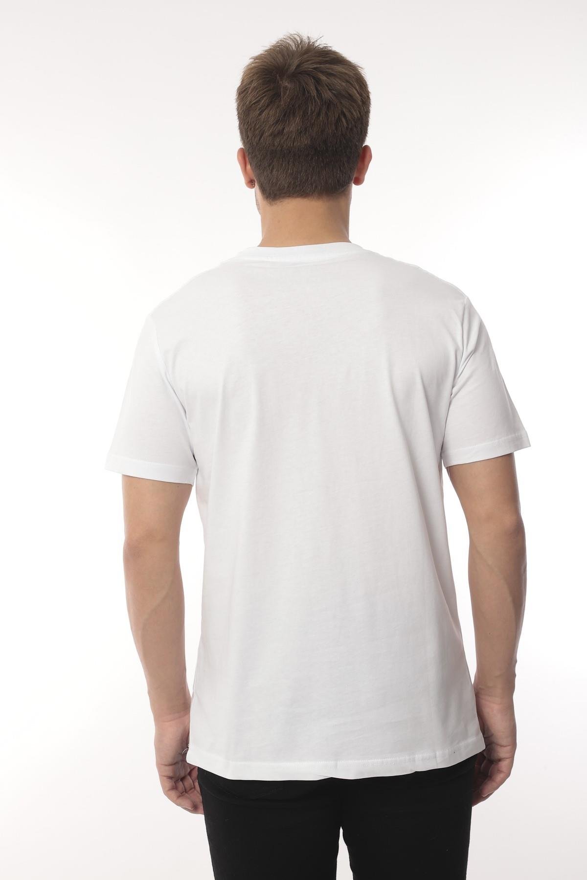 Slim Fit Kısa Kol Nakışlı %100 Pamuklu T-Shirt FS-003011 - Beyaz