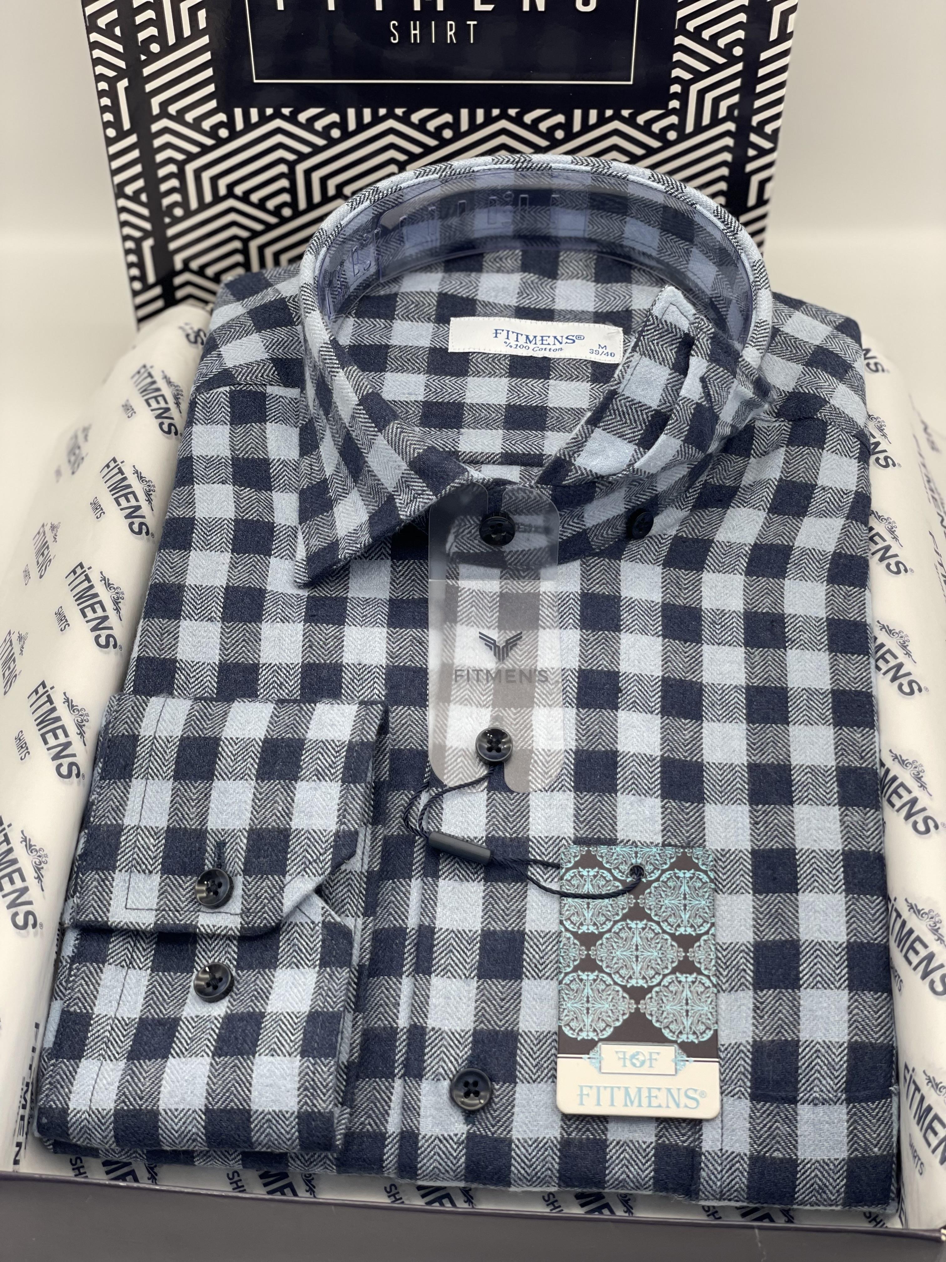 Klasik Uzun Kol Kışlık %100 Cotton Kareli Yaka Alttan Düğmeli Hediye Kutulu Erkek Gömlek FS-001988 - Açık Mavi