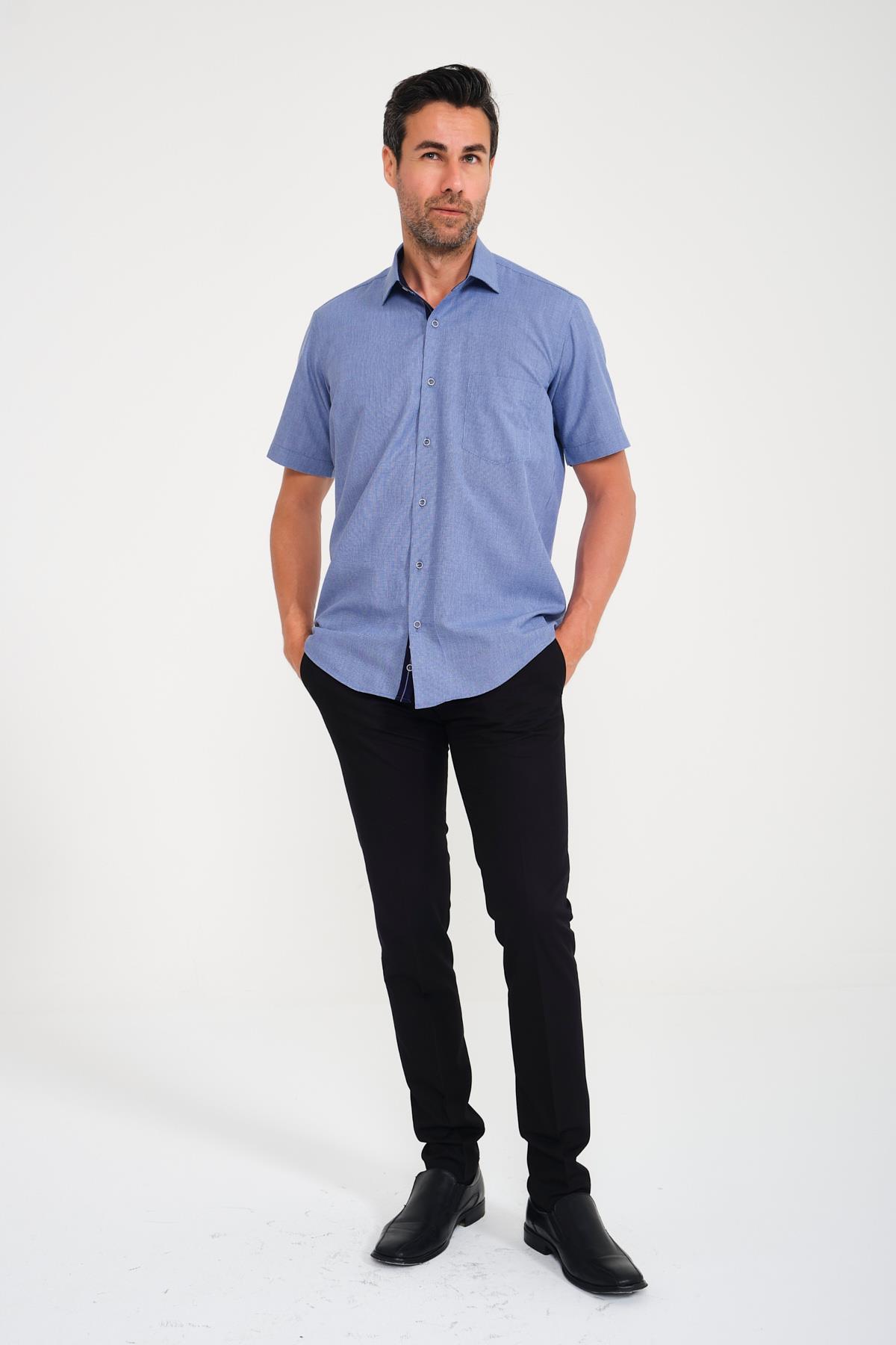 Klasik Kısa Kol Filafil Pötikareli Swift Hediye Kutulu Erkek Gömlek FS-001220 - Lacivert