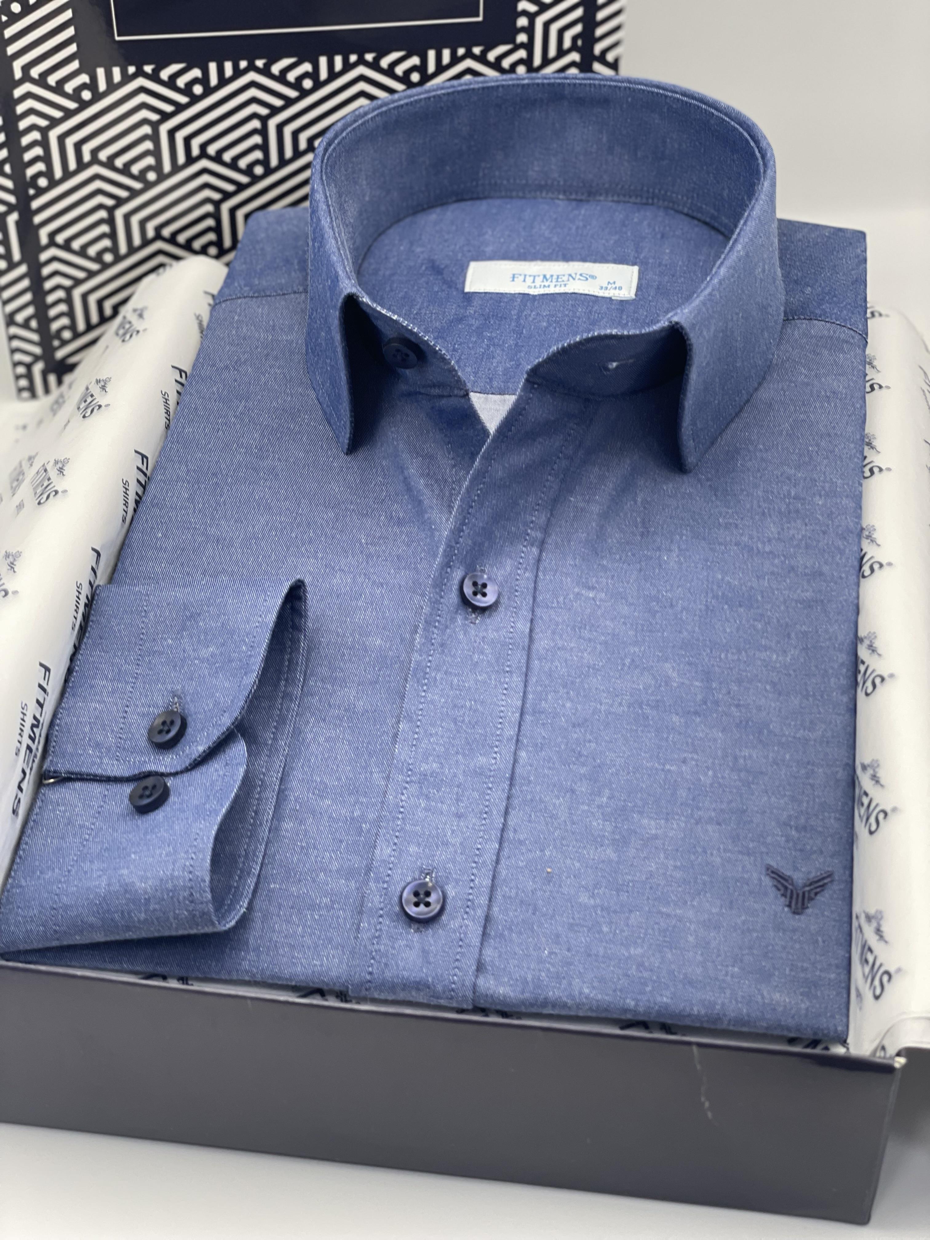 Slim Fit Uzun Kol Saten Hediye Kutulu Kolay Ütülenebilir Erkek Gömlek FS-002968 - İndigo