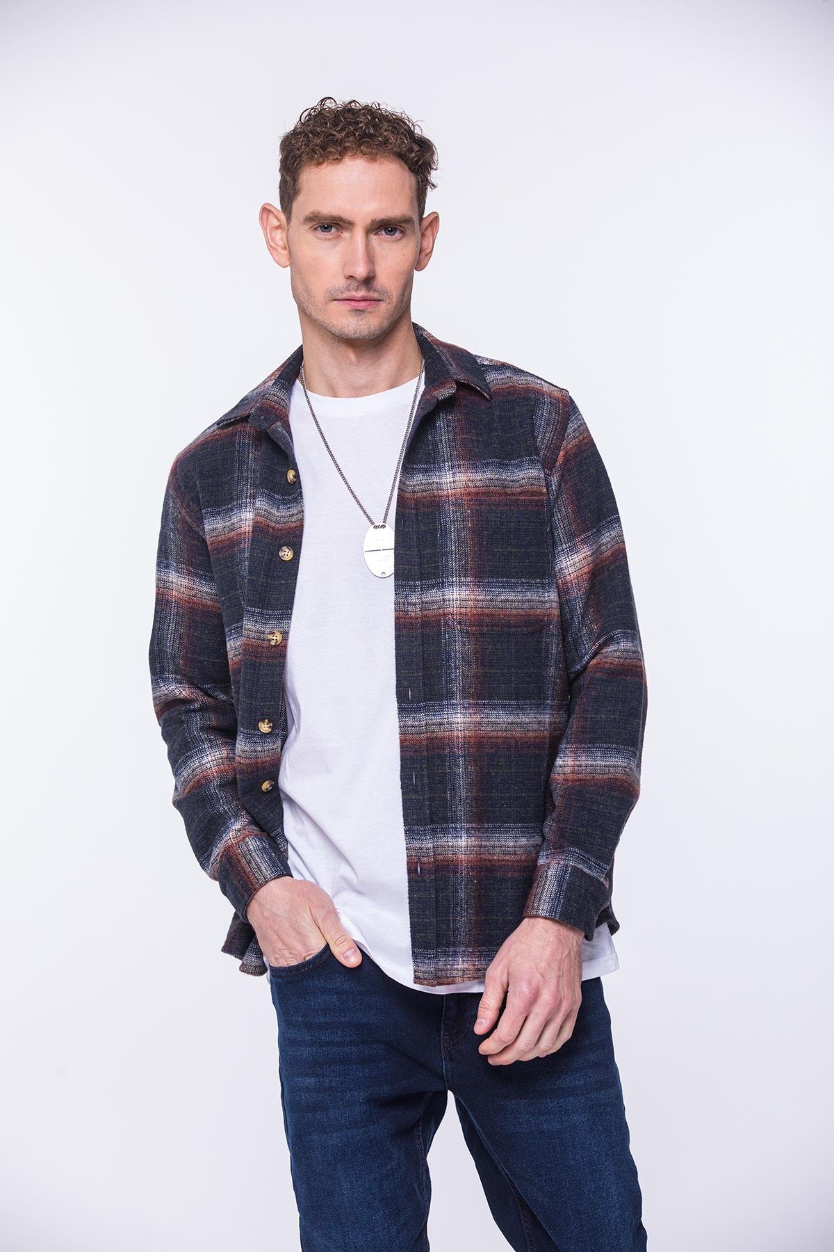 Oversize Oduncu Yumuşak Dokulu %100 Cotton Kareli Hediye Kutulu Erkek Gömlek FS-002201 - Yeşil