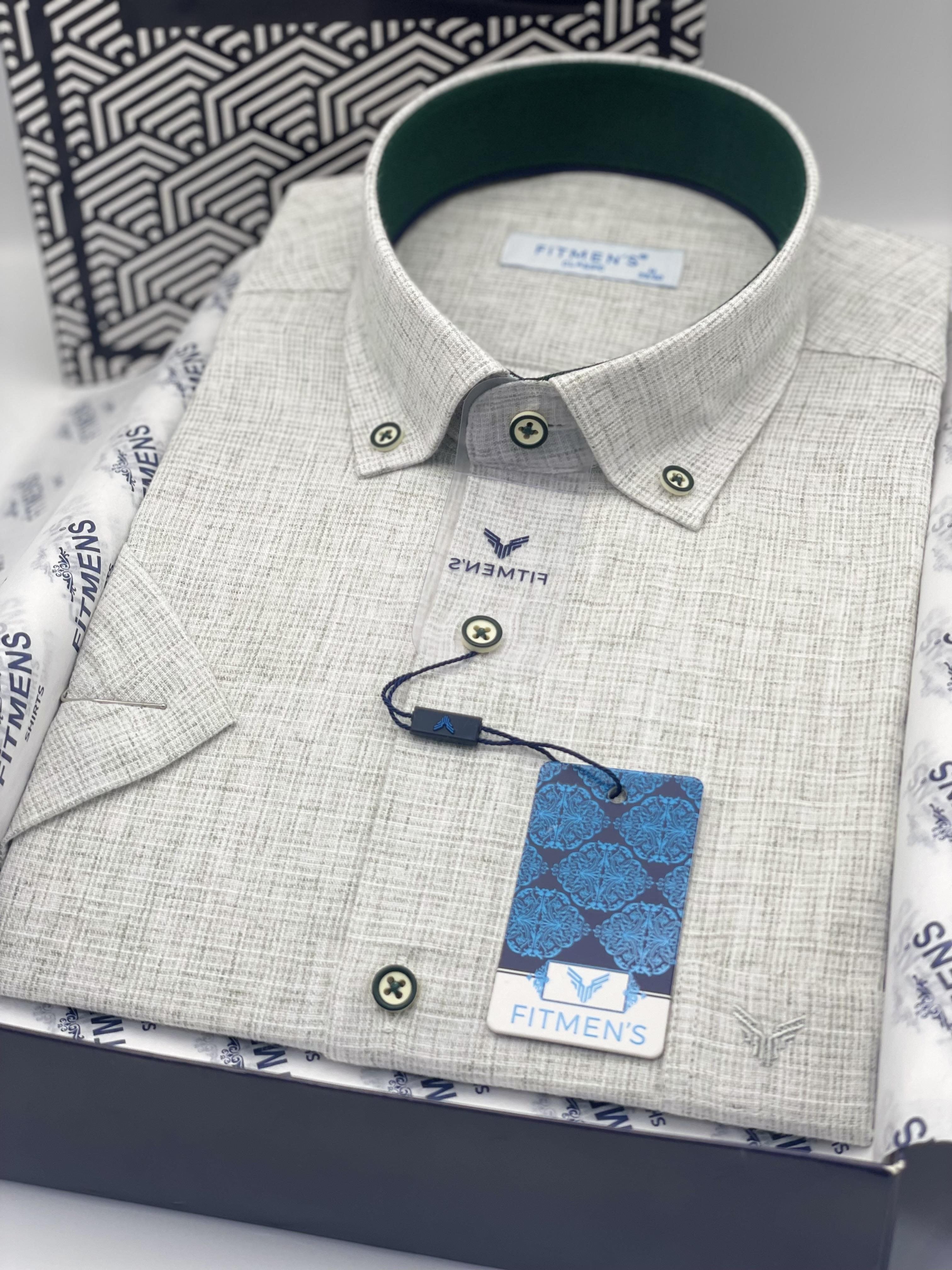 Klasik Kısa Kol Keten Yaka Düğmeli Hediye Kutulu Erkek Gömlek FS-003626 - Yeşil