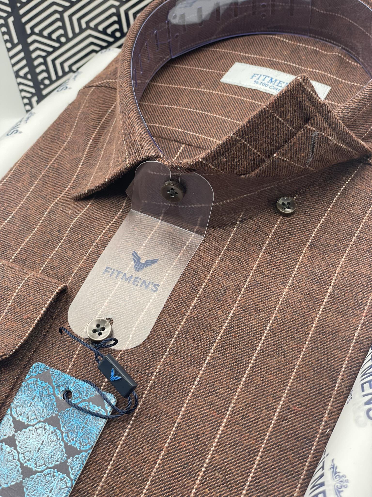 Klasik Uzun Kol Kışlık %100 Cotton Kareli Yaka Alttan Düğmeli Hediye Kutulu Erkek Gömlek FS-003363 - Turuncu