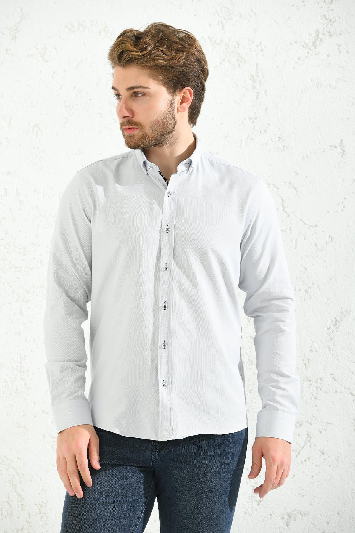 Slim Fit Uzun Kol Oxford Hediye Kutulu Kolay Ütülenebilir Erkek Gömlek - Gri