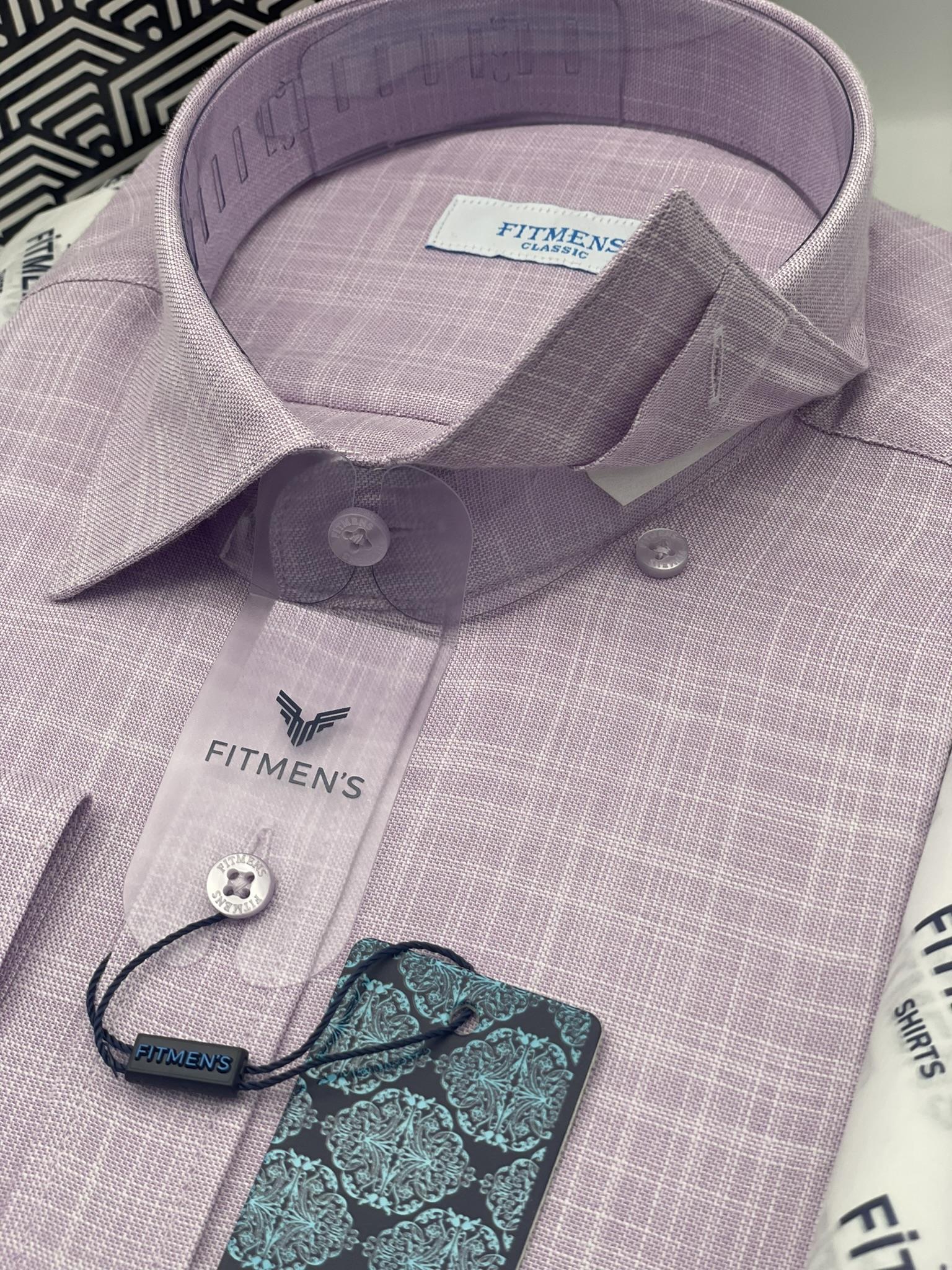 Klasik Uzun Kol Cepsiz Keten Yaka Alttan Düğmeli Hediye Kutulu Erkek Gömlek FS-003686 - Lila