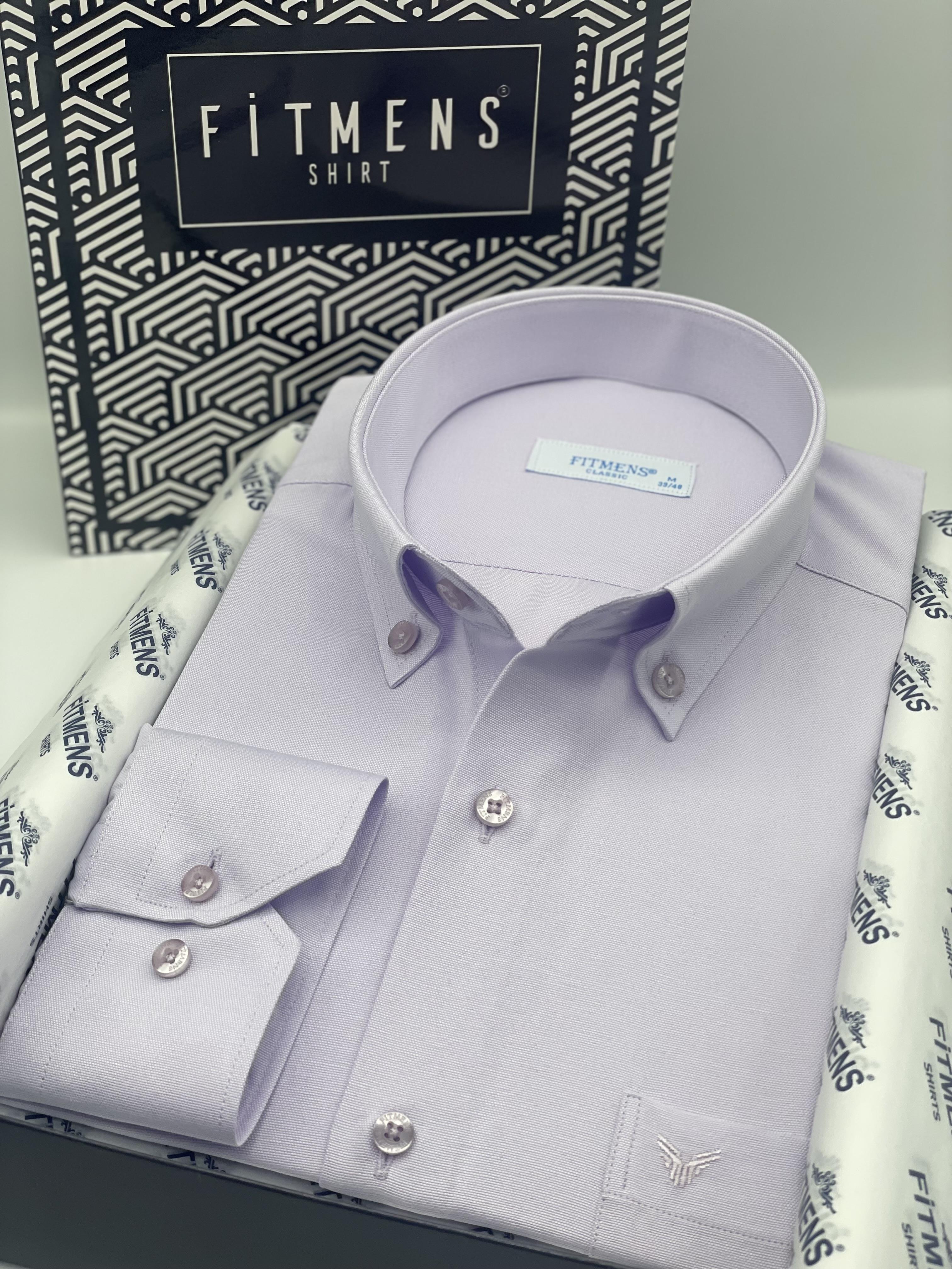 Klasik Uzun Kol Pamuklu Yaka Düğmeli Hediye Kutulu Kolay Ütülenebilir Erkek Gömlek FS-003897 - Lila