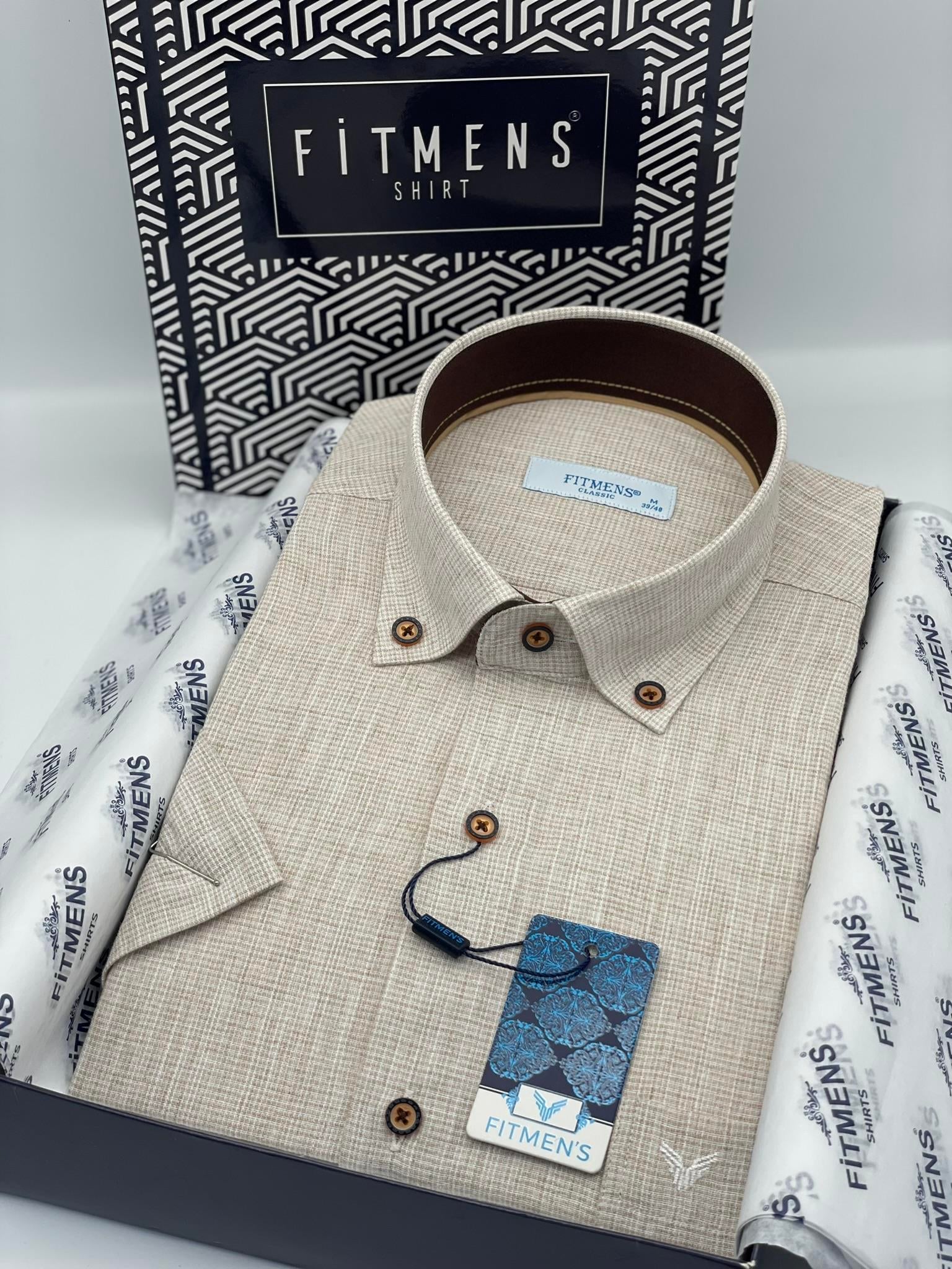 Klasik Kısa Kol Keten Yaka Düğmeli Hediye Kutulu Erkek Gömlek FS-003626 - Kahverengi