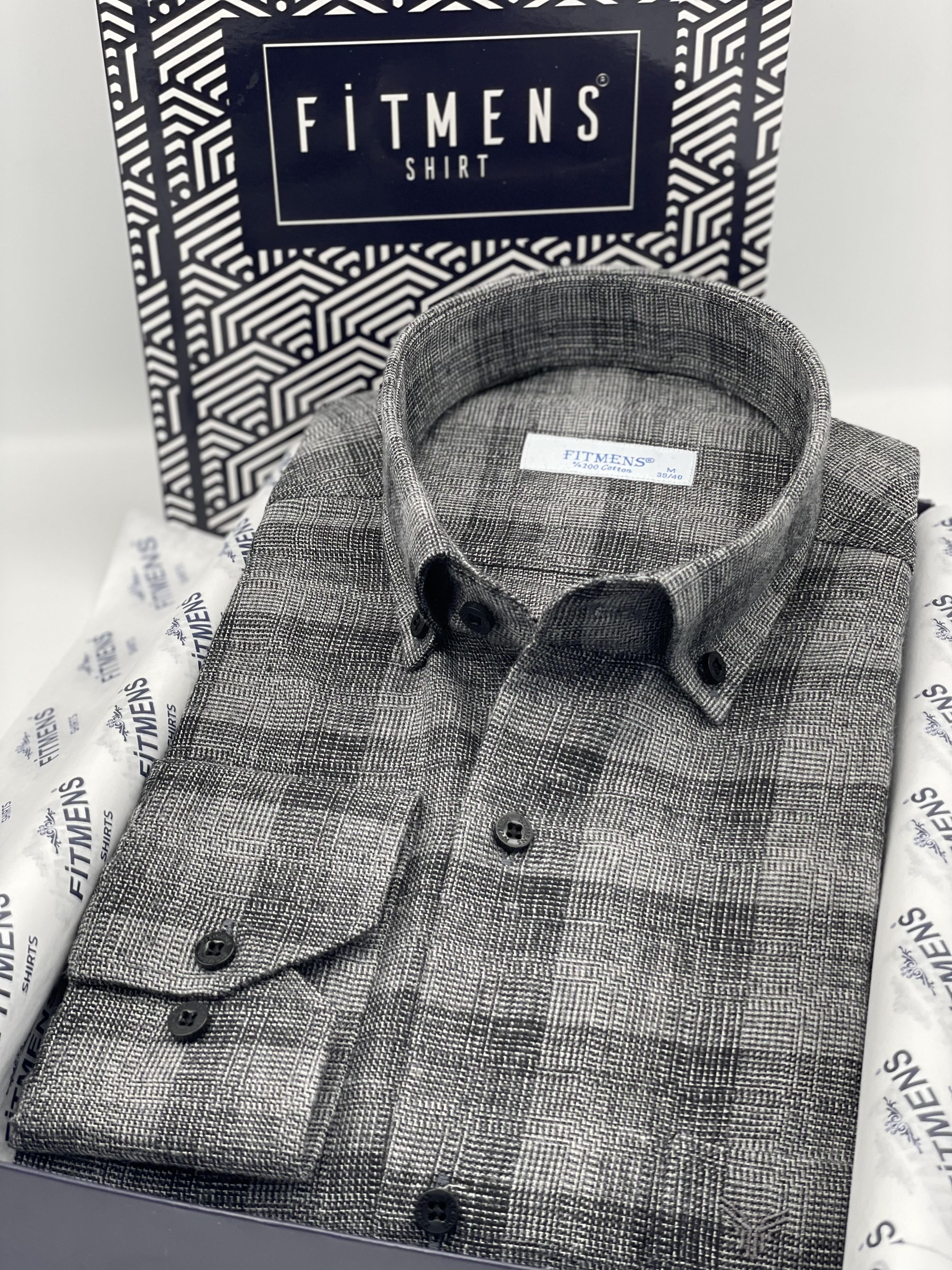 Klasik Uzun Kol Kışlık %100 Cotton Kareli Yaka Düğmeli Hediye Kutulu Erkek Gömlek FS-003135 - Siyah