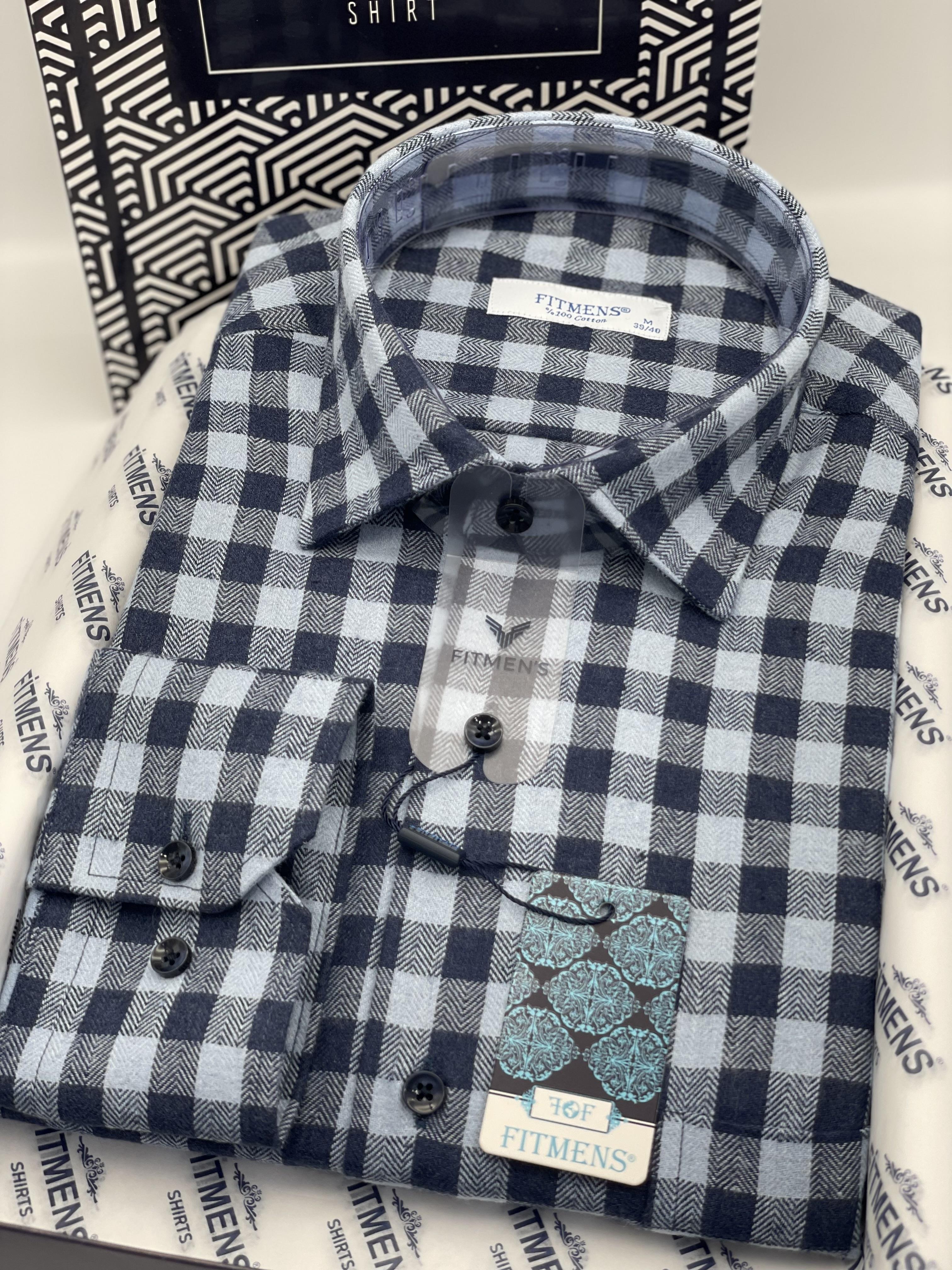 Klasik Uzun Kol Kışlık %100 Cotton Kareli Yaka Alttan Düğmeli Hediye Kutulu Erkek Gömlek FS-001988 - Açık Mavi