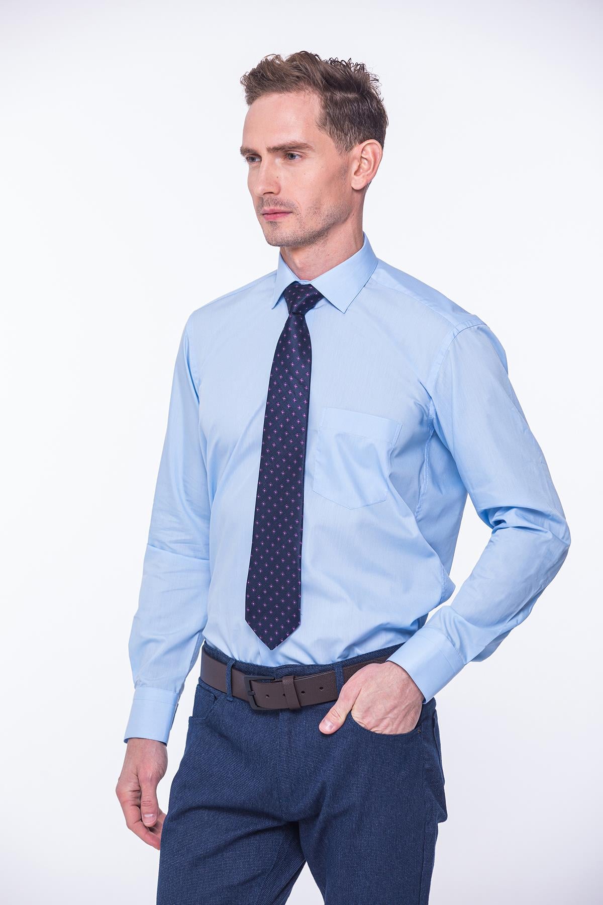Klasik Uzun Kol Terry Cotton Hediye Kutulu Erkek Gömlek FS-001367 - Mavi