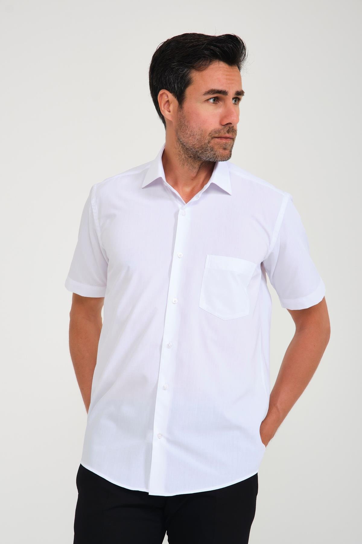 Klasik Kısa Kol Terry Cotton Hediye Kutulu Erkek Gömlek FS-000763 - Beyaz