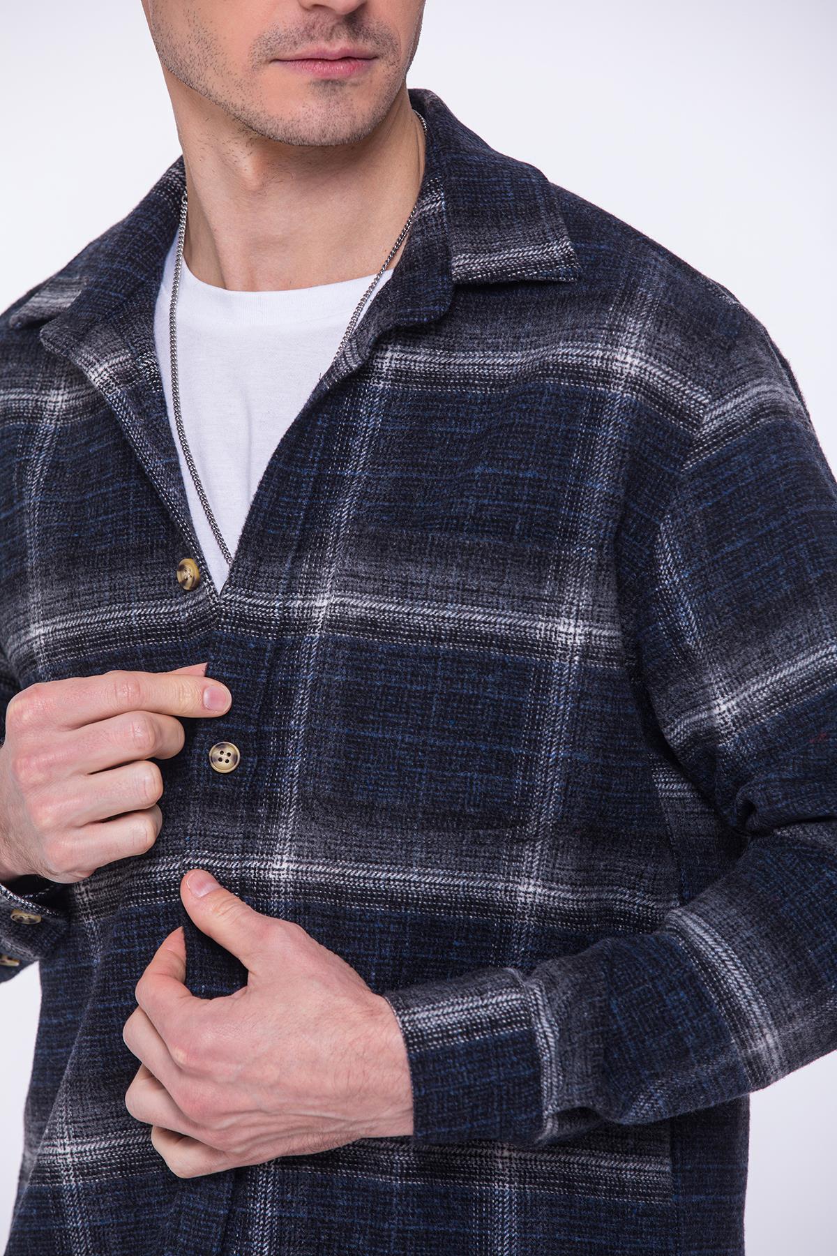 Oversize Oduncu Yumuşak Dokulu %100 Cotton Kareli Hediye Kutulu Erkek Gömlek FS-002201 - Lacivert