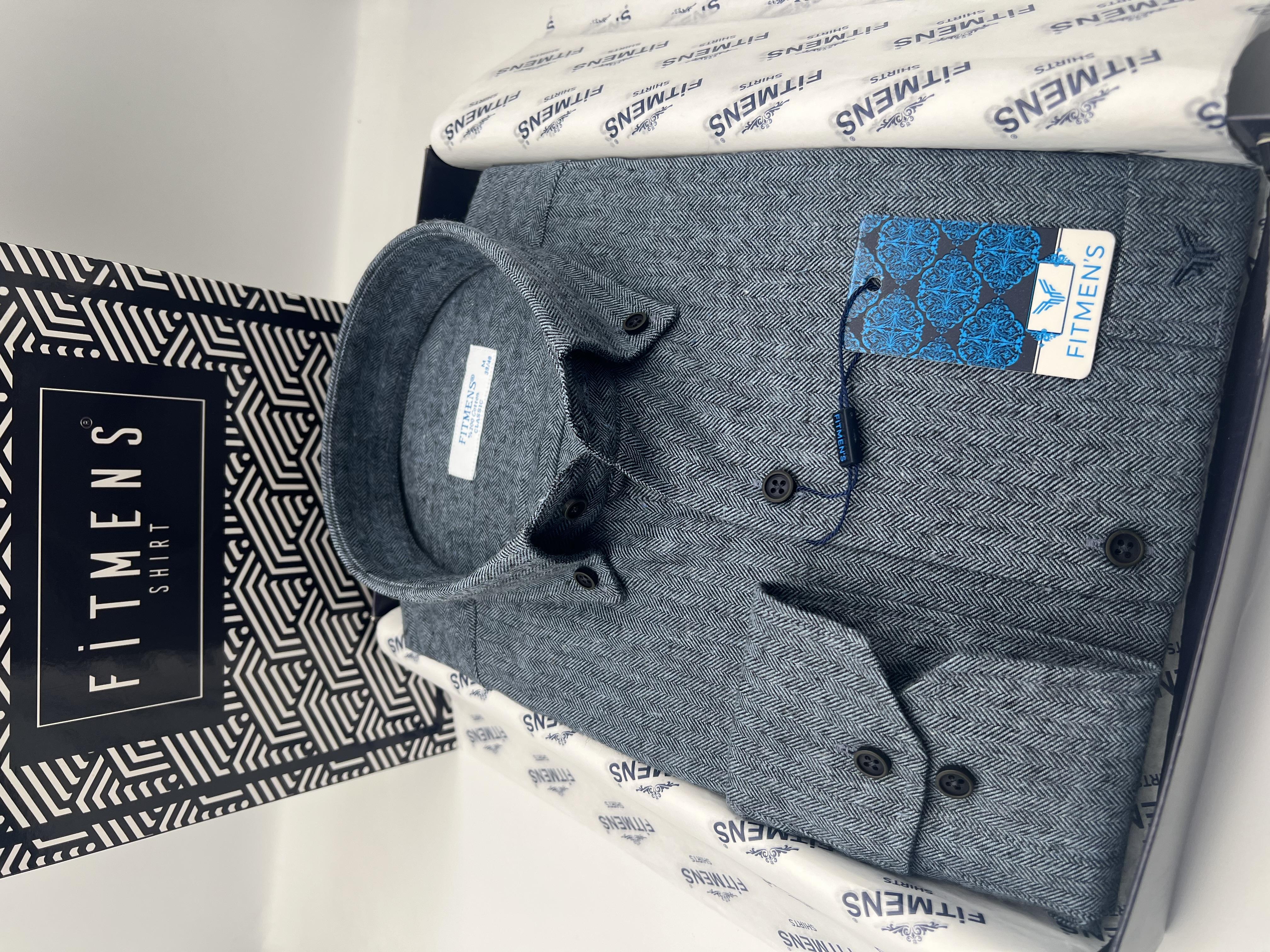 Klasik Uzun Kol Kışlık %100 Cotton Balıksırtı Yaka Düğmeli Hediye Kutulu Erkek Gömlek FS-001991 - İndigo