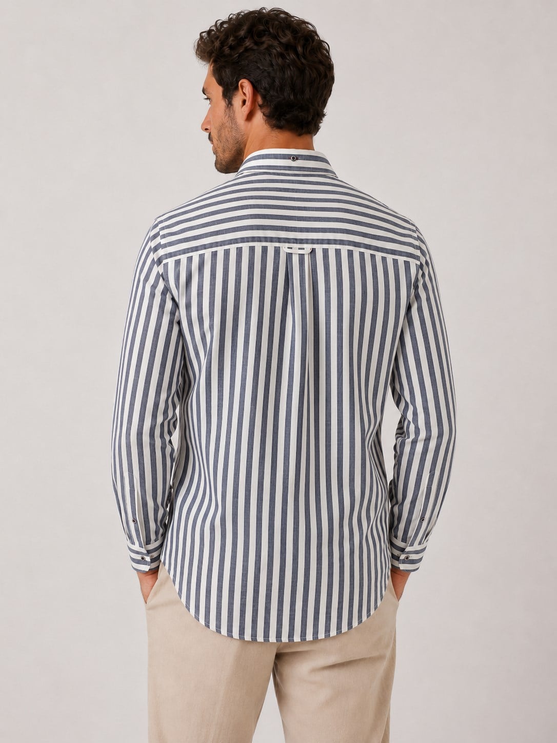 Slim Fit Uzun Kol Keten Likra Çift Desen Cepsiz Hediye Kutulu Erkek Gömlek FS-004577 - Lacivert
