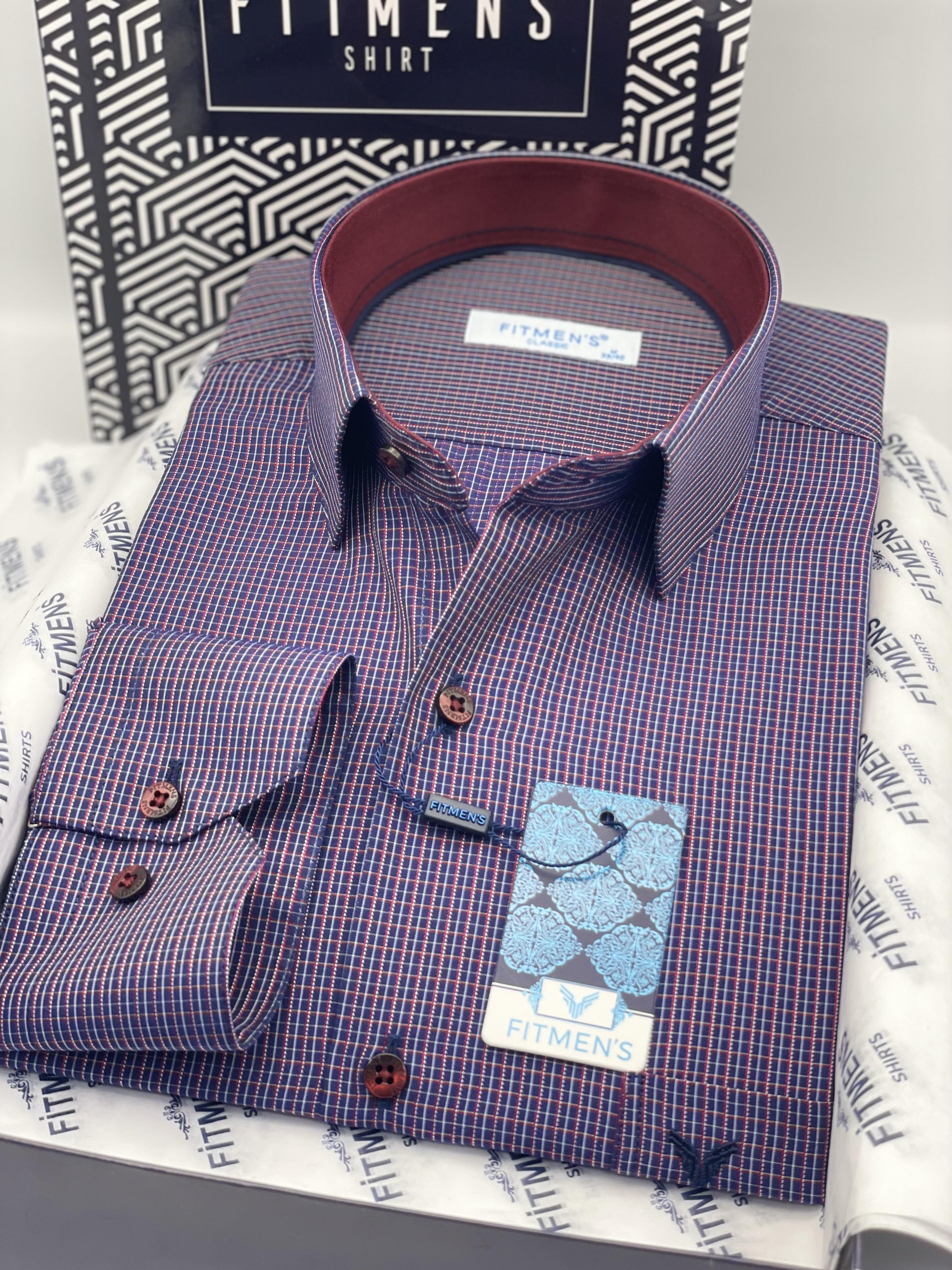 Klasik Uzun Kol Kareli Hediye Kutulu Erkek Gömlek FS-004329 - Bordo