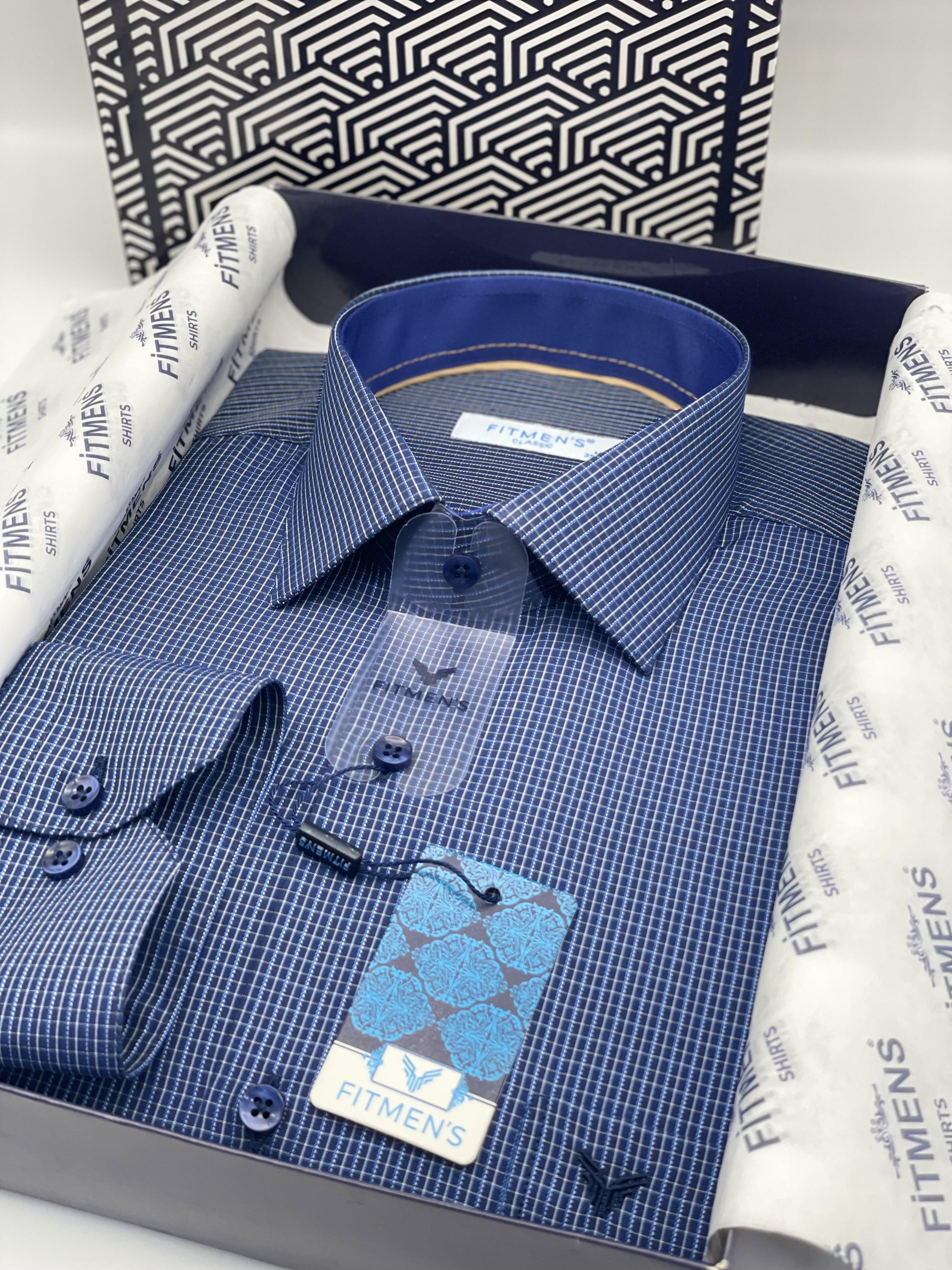 Klasik Uzun Kol Kareli Hediye Kutulu Erkek Gömlek FS-004329 - Saks Mavi